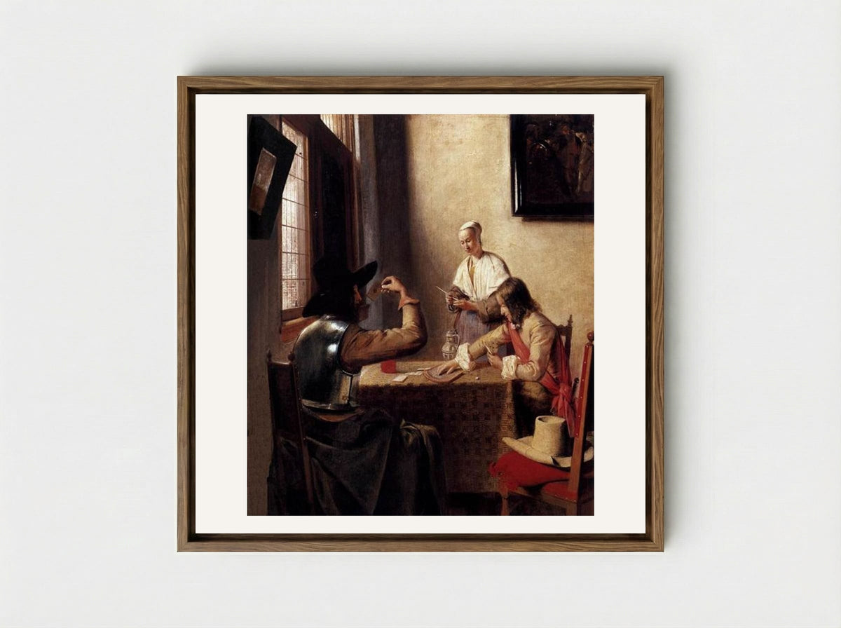 Soldiers Playing Cards - Pieter de Hooch - Framed Canvas Wood