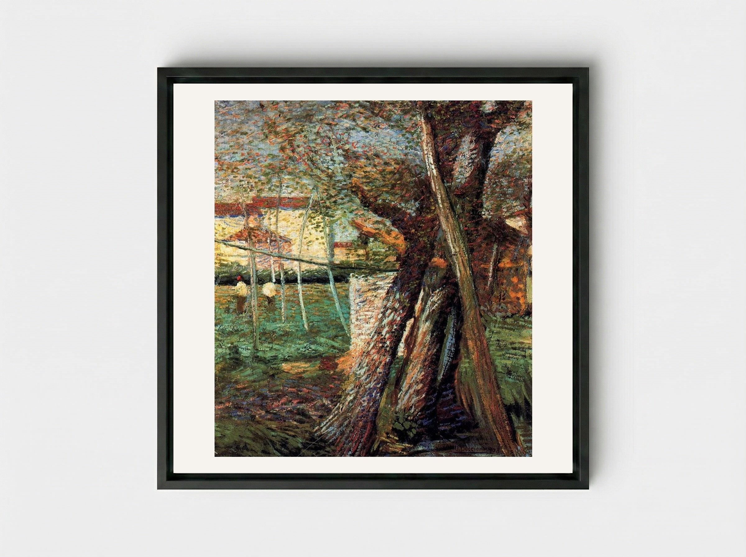 Countryside with Trees - Umberto Boccioni - Framed Canvas Black