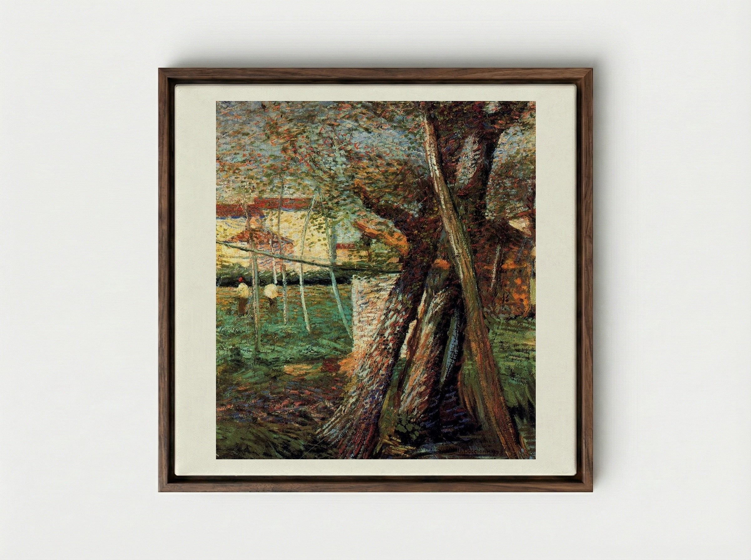 Countryside with Trees - Umberto Boccioni - Framed Canvas Dark Wood