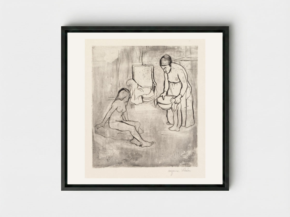 Grandmother with Louise, Nude Seated on the Floor - Suzanne Valadon - Framed Canvas Black