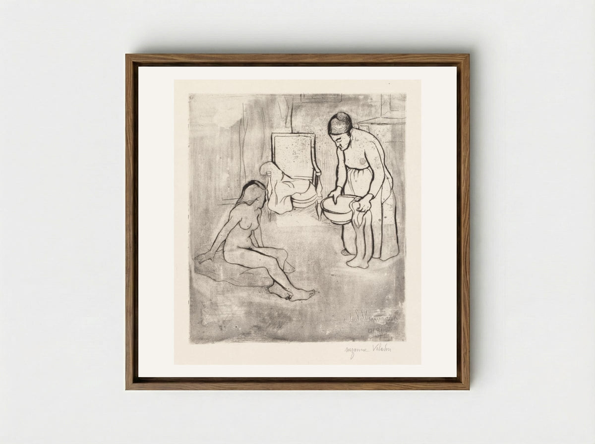 Grandmother with Louise, Nude Seated on the Floor - Suzanne Valadon - Framed Canvas Wood