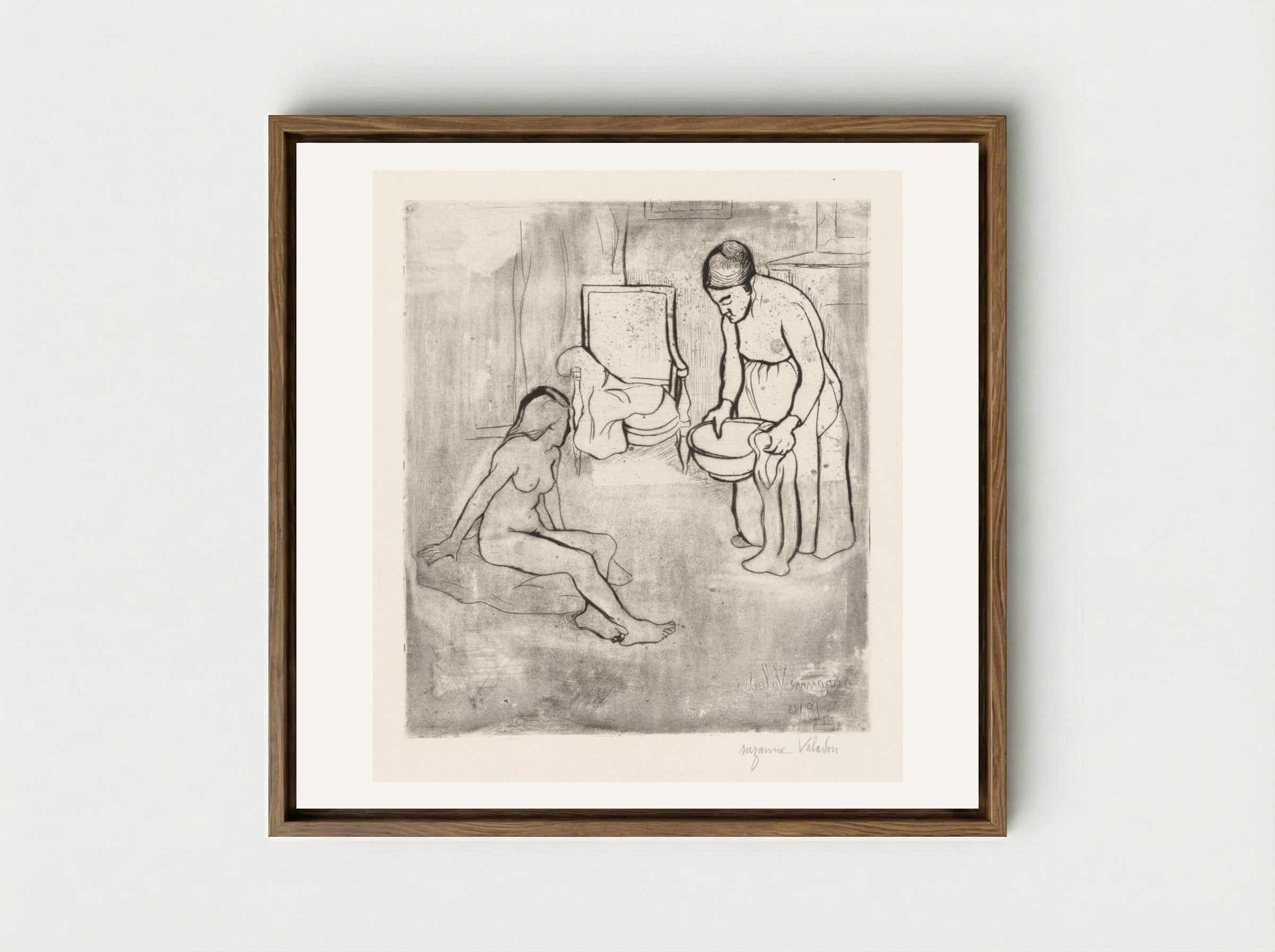 Grandmother with Louise, Nude Seated on the Floor - Suzanne Valadon - Framed Canvas Wood