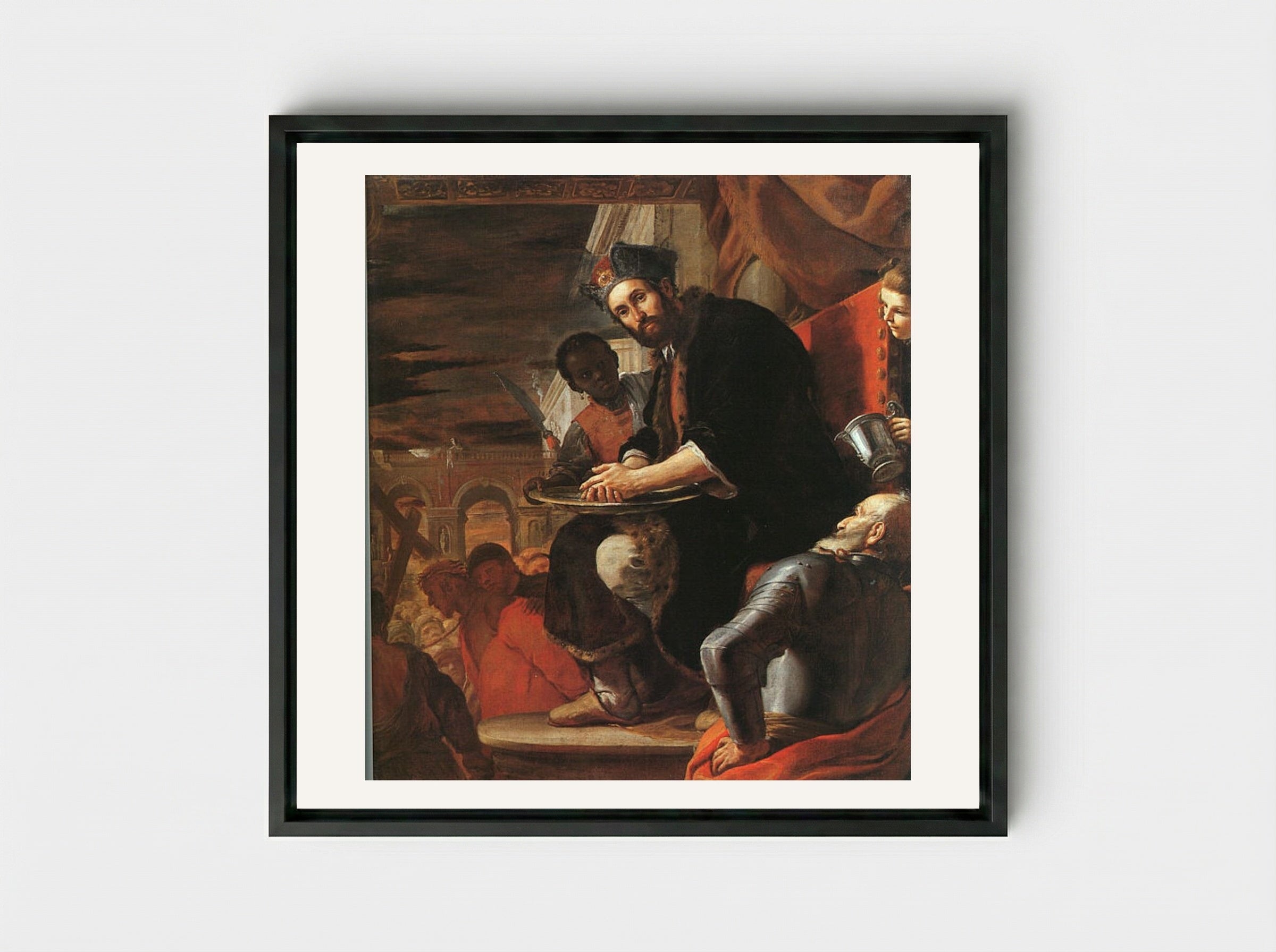 Pilate Washing His Hands - Mattia Preti - Framed Canvas Black
