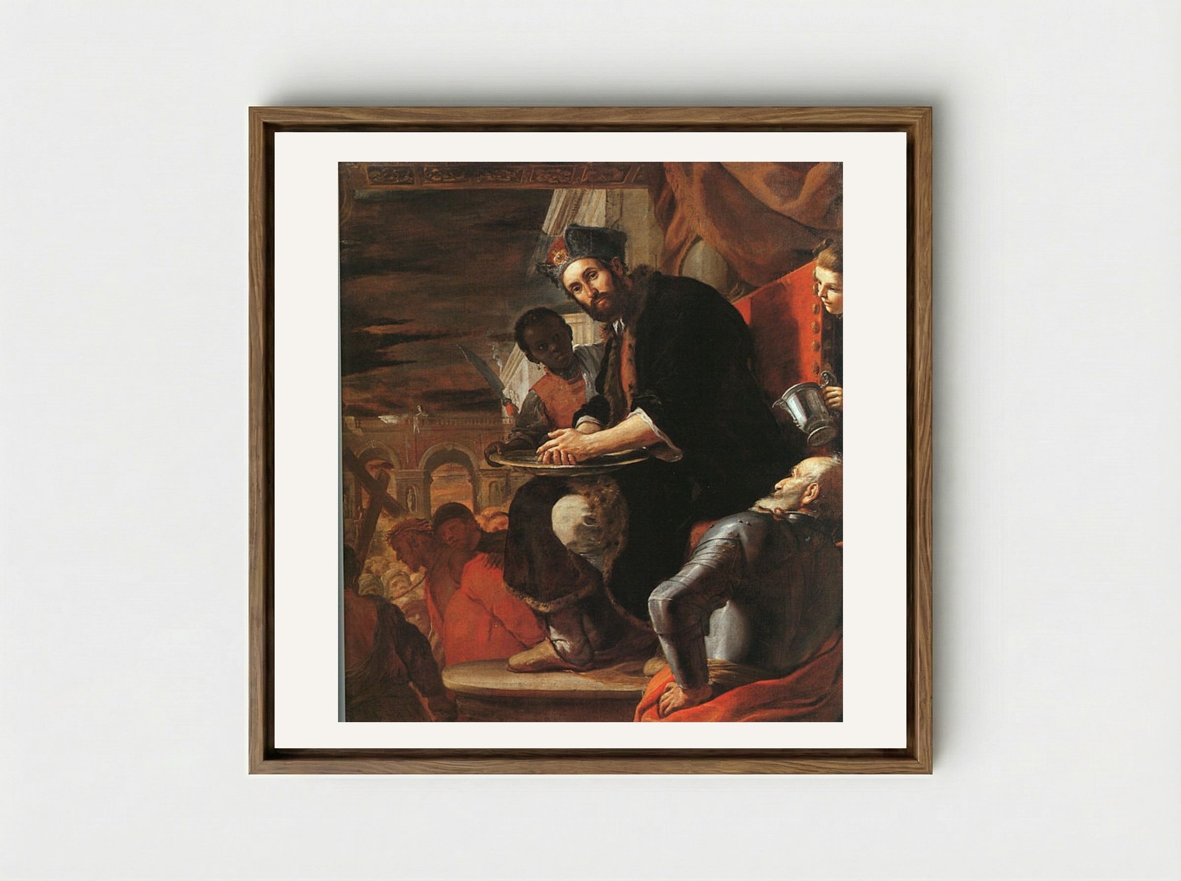 Pilate Washing His Hands - Mattia Preti - Framed Canvas Wood