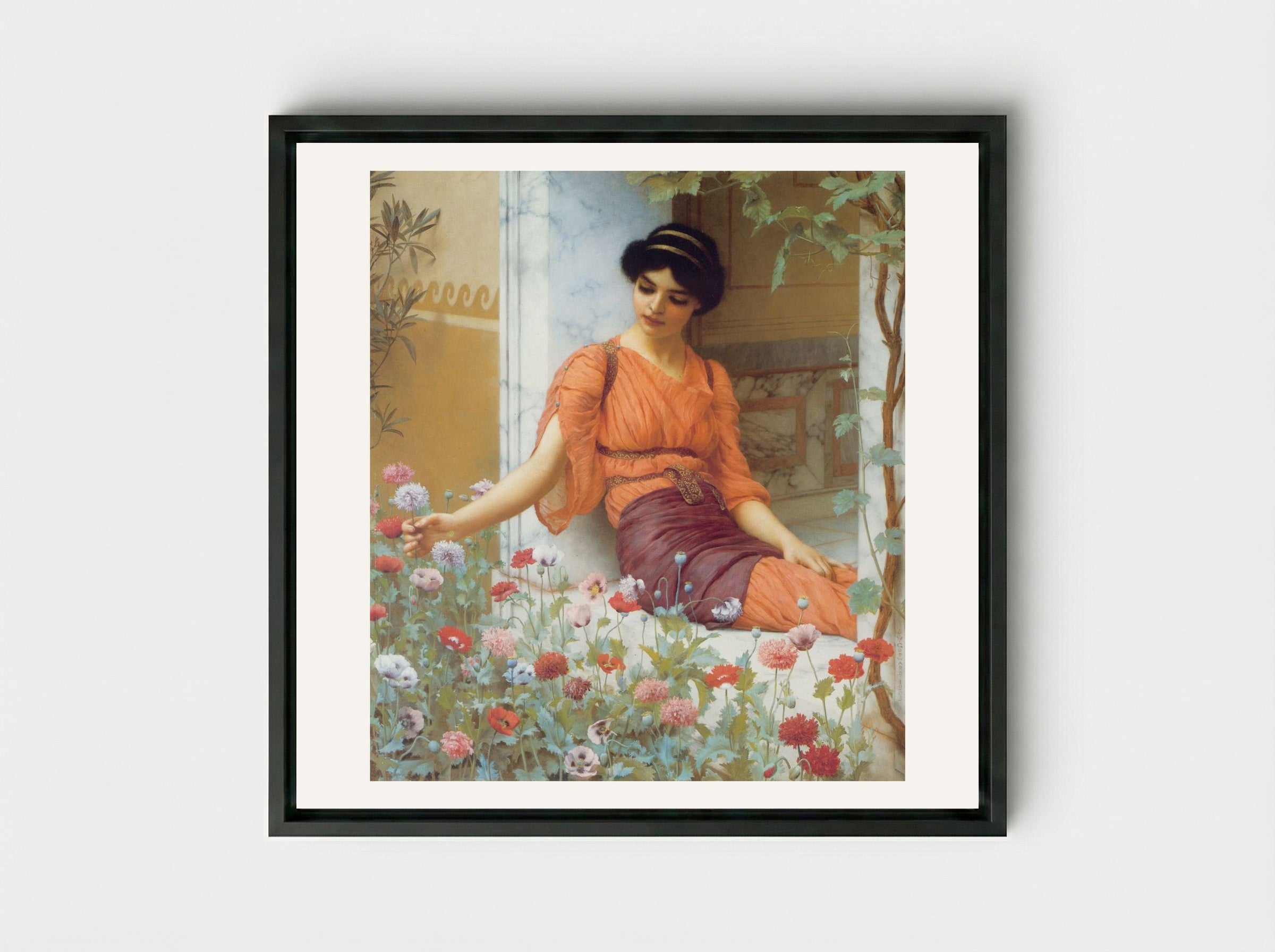 Summer Flowers - John William Godward - Framed Canvas Black