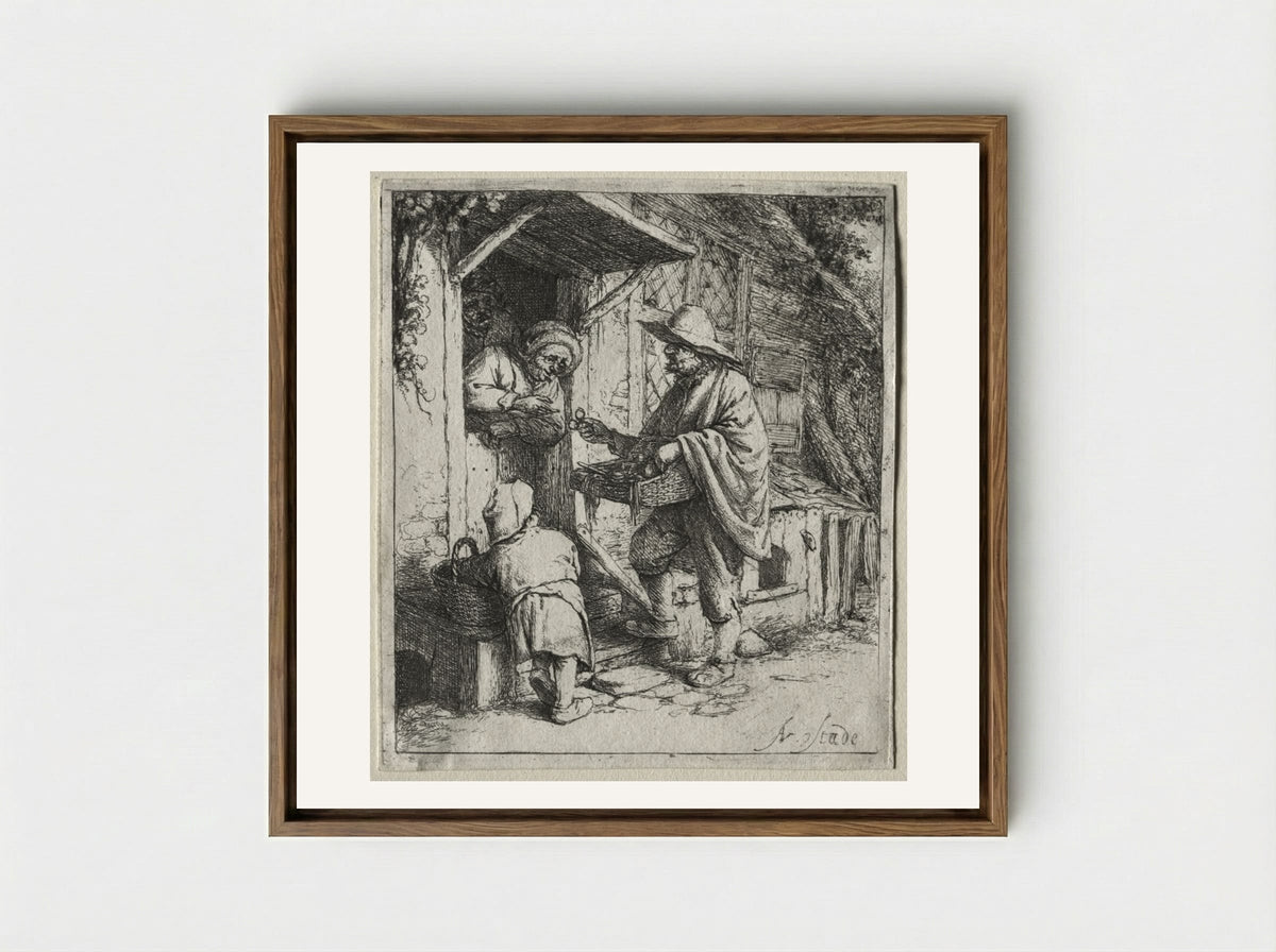 The Spectacle Seller - Adriaen van Ostade - Framed Canvas Wood