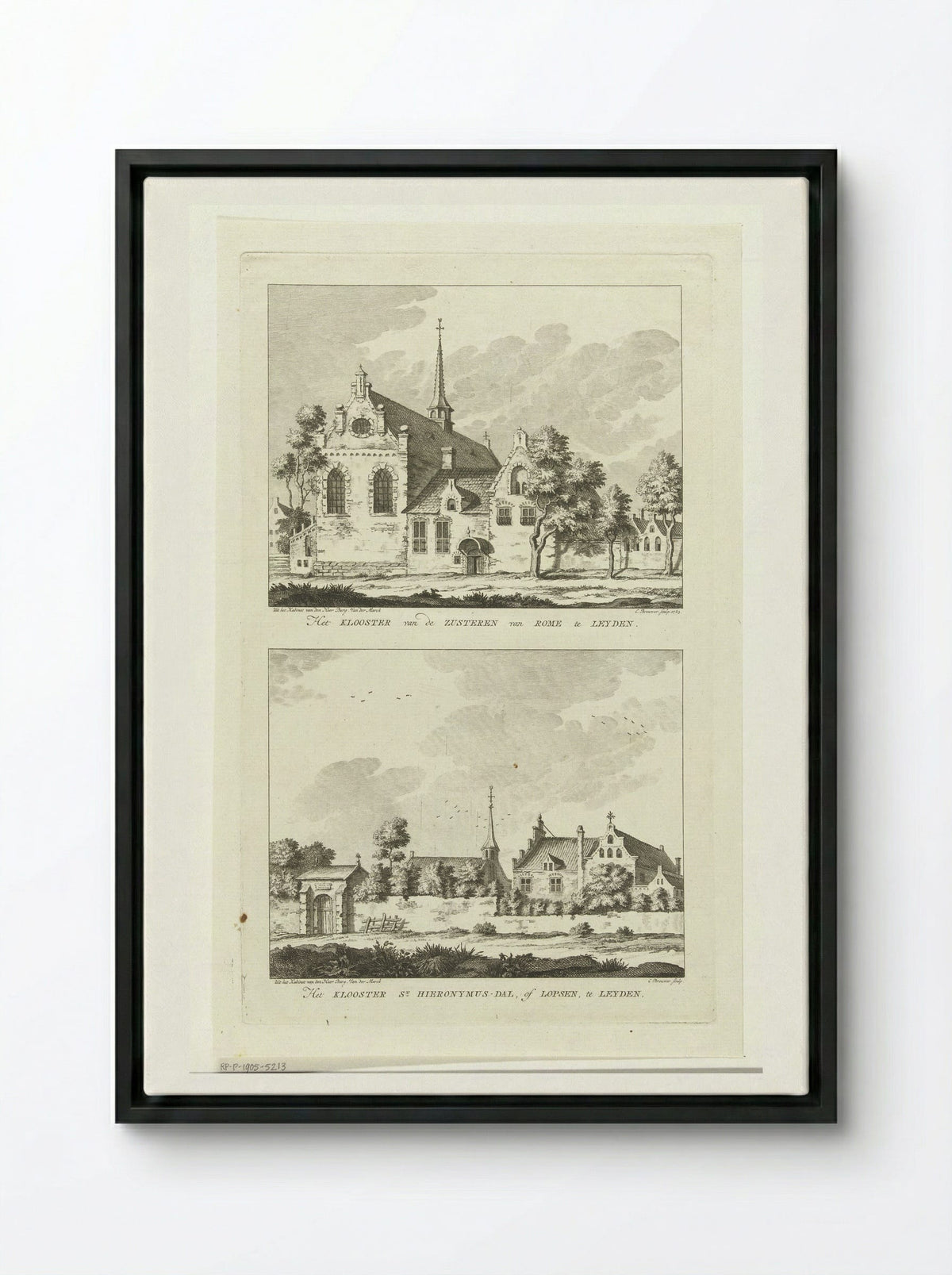 Twee gezichten op kloosters te Leiden - Cornelis Brouwer - Framed Canvas Black