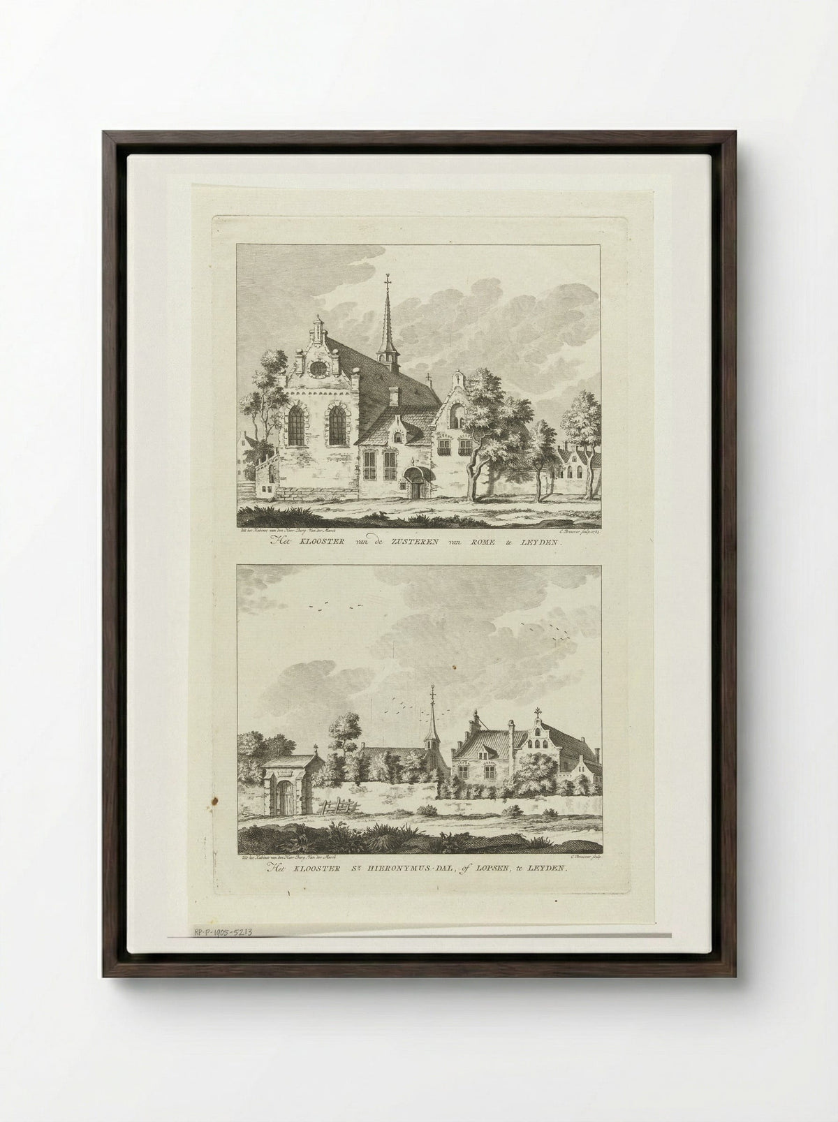 Twee gezichten op kloosters te Leiden - Cornelis Brouwer - Framed Canvas Dark Wood