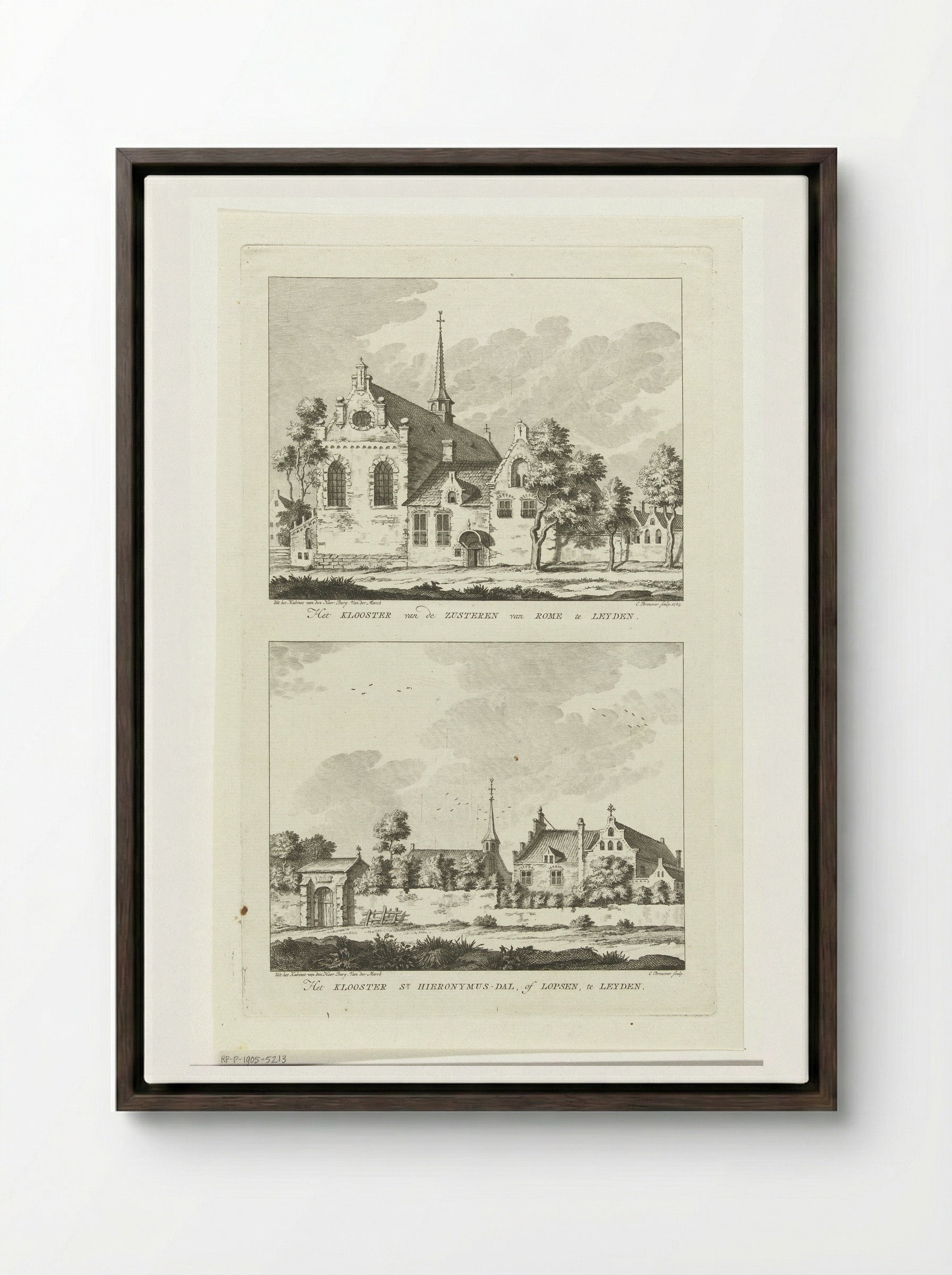 Twee gezichten op kloosters te Leiden - Cornelis Brouwer - Framed Canvas Dark Wood