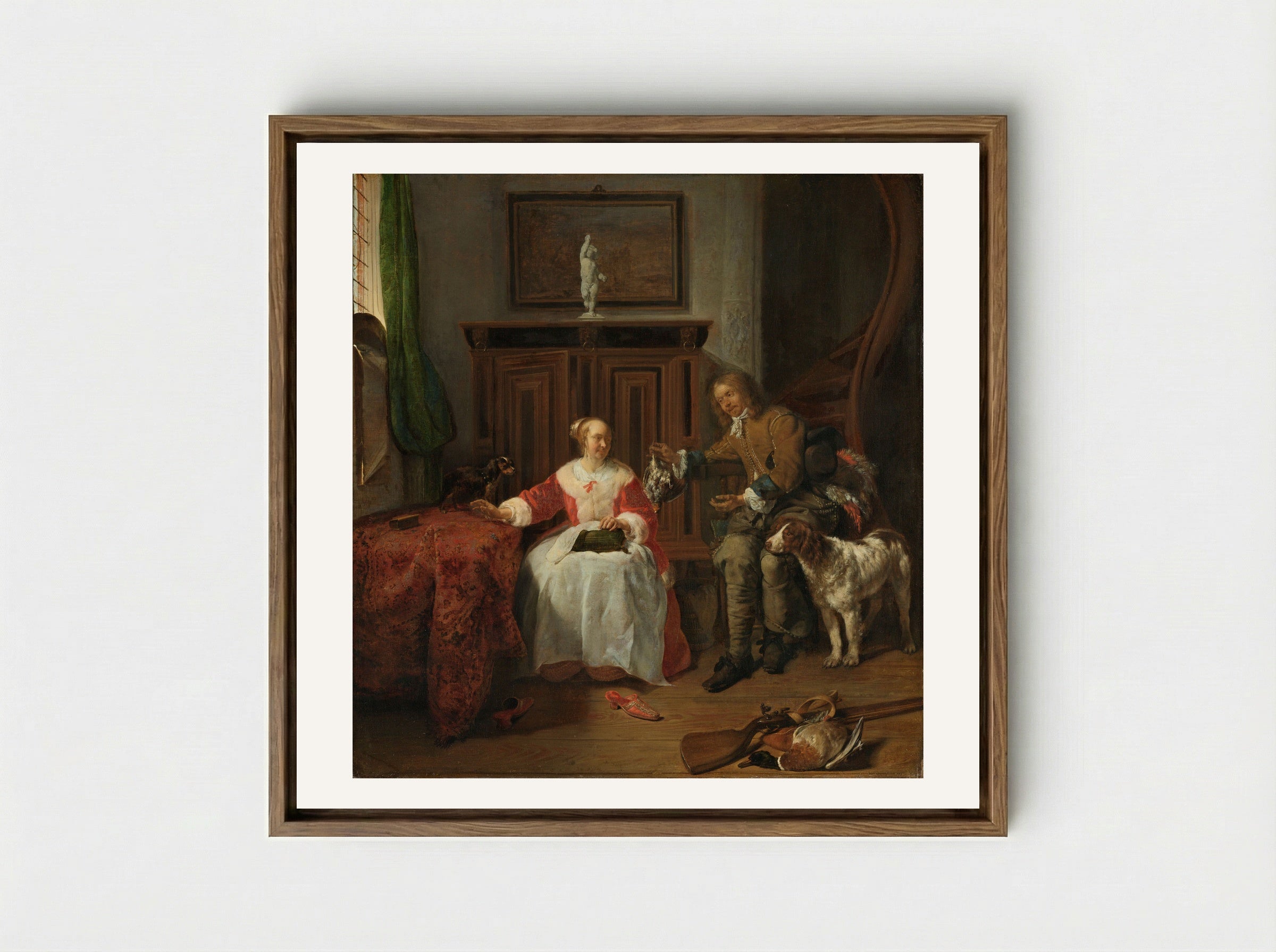The Hunter's Present - Gabriël Metsu - Framed Canvas Wood