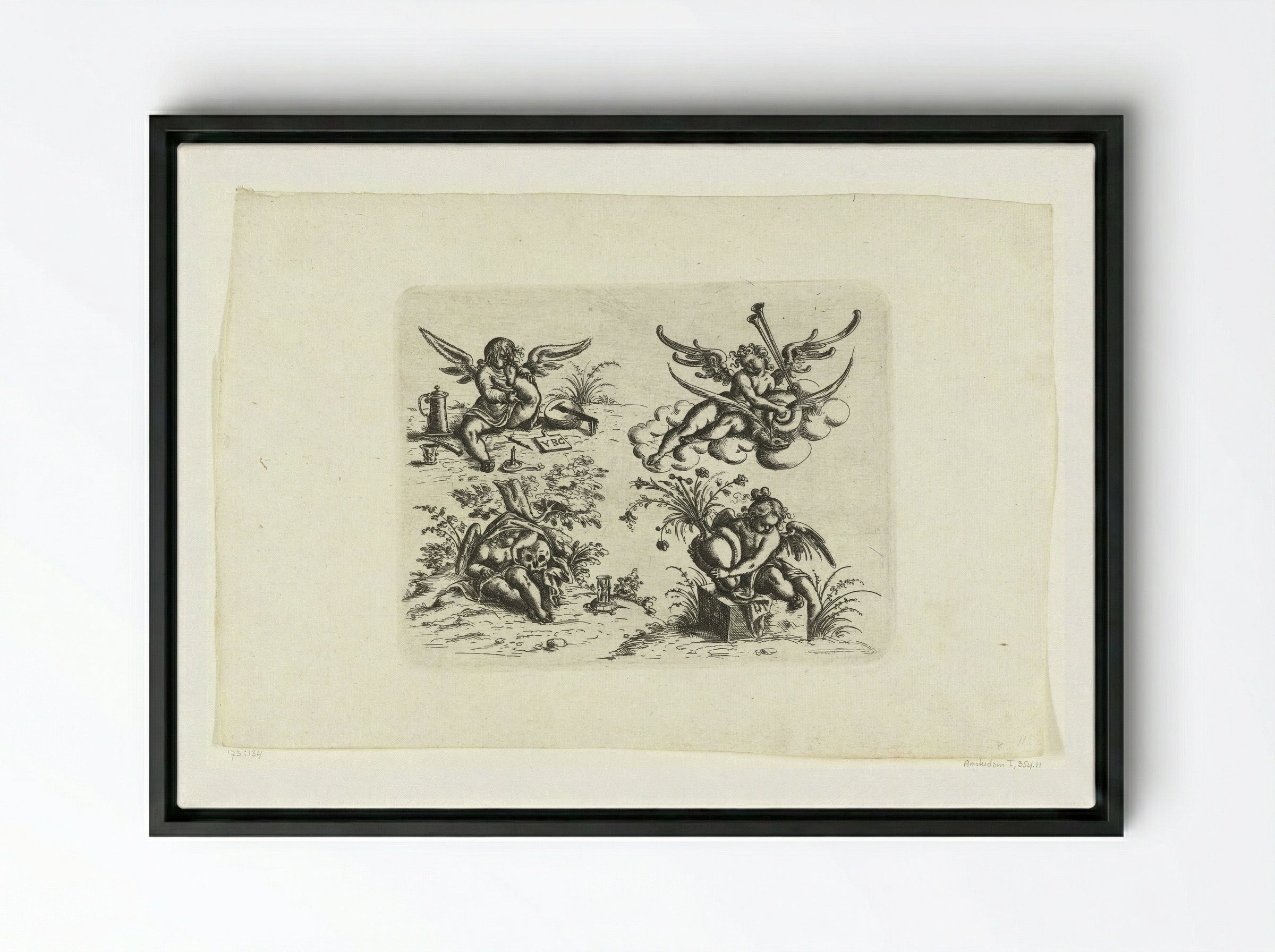Vier putti - Christoph Jamnitzer - Framed Canvas Black