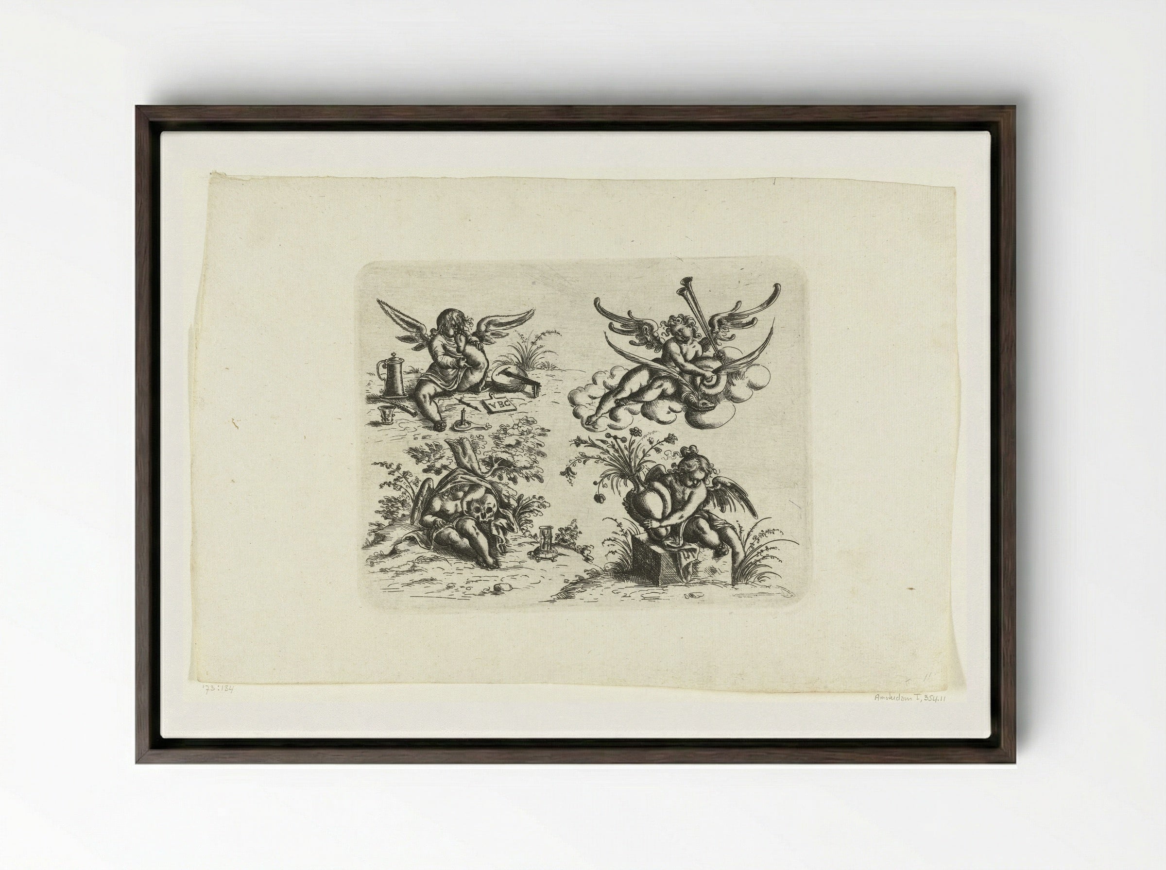 Vier putti - Christoph Jamnitzer - Framed Canvas Dark Wood