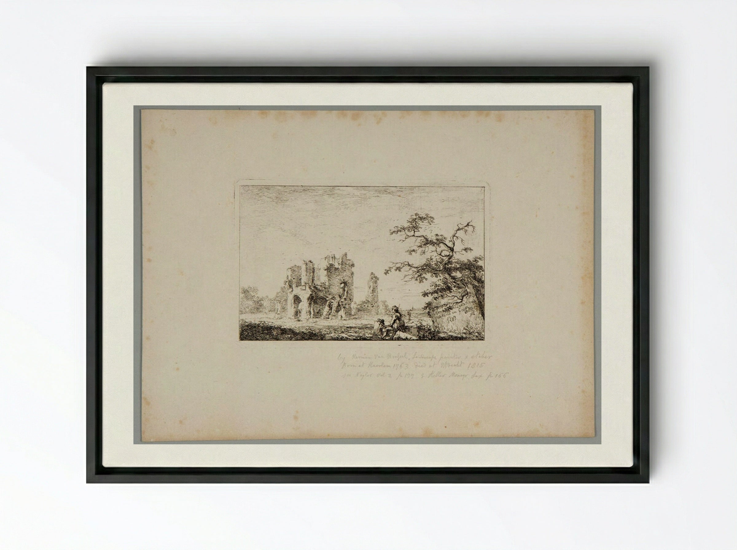 Untitled (Ruined Building with Figure) - Hermanus van Brussel - Framed Canvas Black