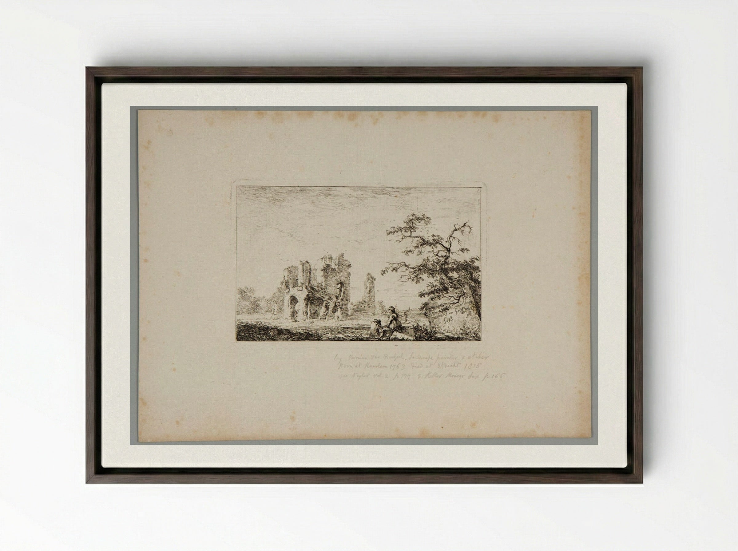 Untitled (Ruined Building with Figure) - Hermanus van Brussel - Framed Canvas Dark Wood