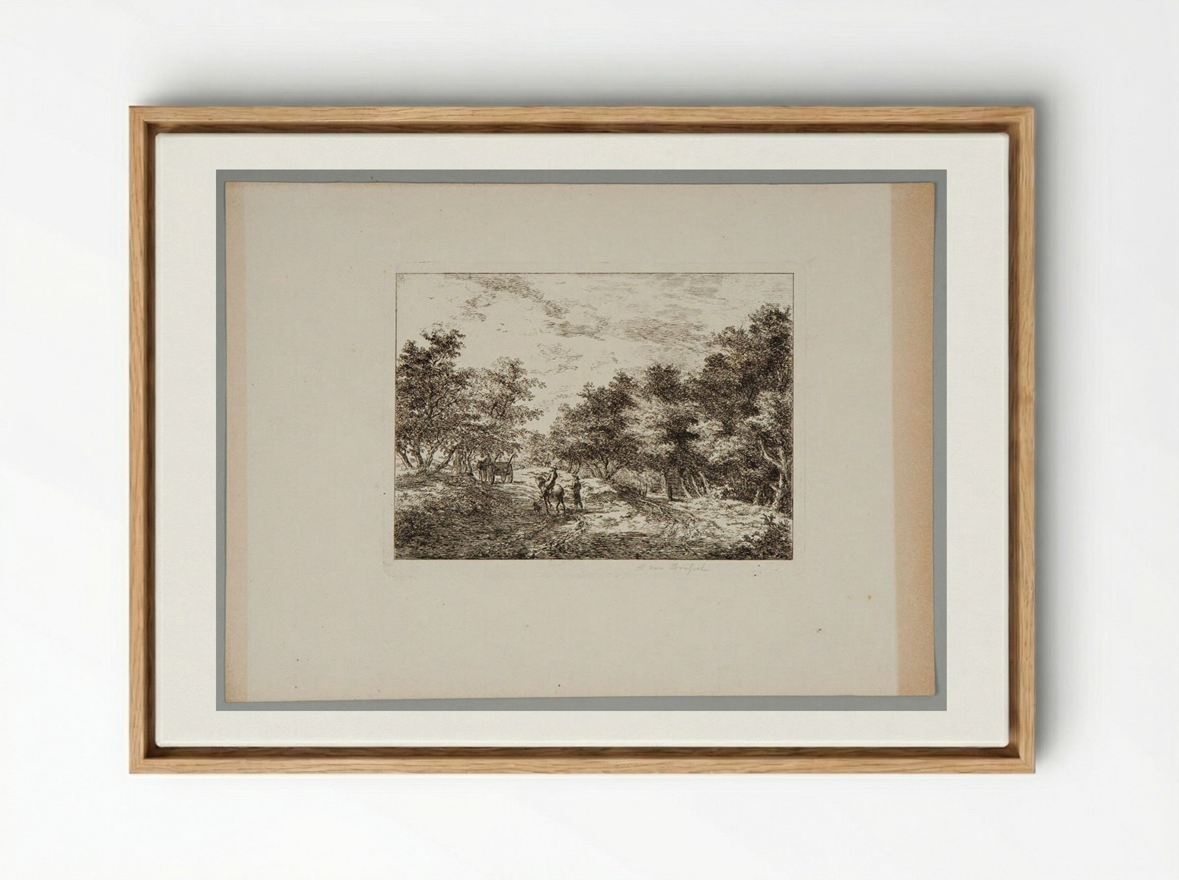 Untitled (Wooded Path with Figures) - Hermanus van Brussel - Framed Canvas Wood