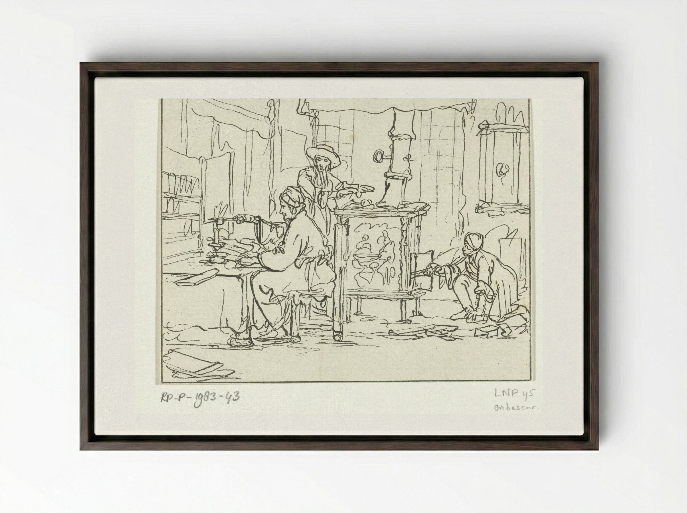 Kaarssnuitende man (Man Trimming a Candle) - Cornelis Brouwer - Framed Canvas Dark Wood
