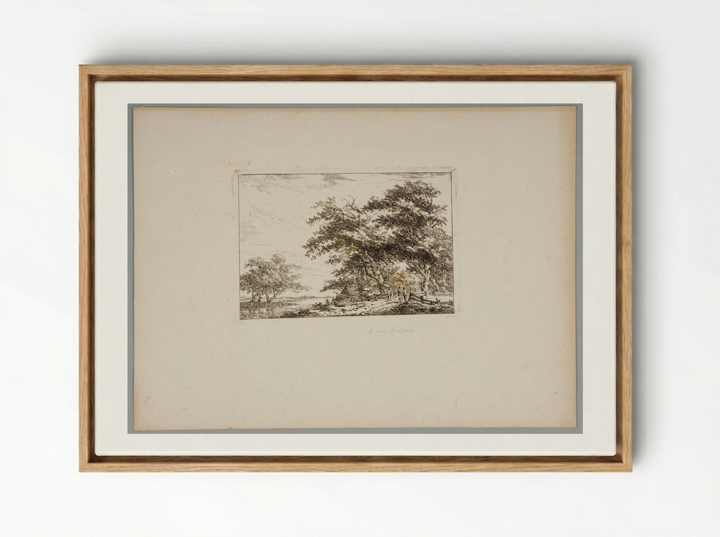 Plate II (Rural Scene with Trees and Figures) - Hermanus van Brussel - Framed Canvas Wood