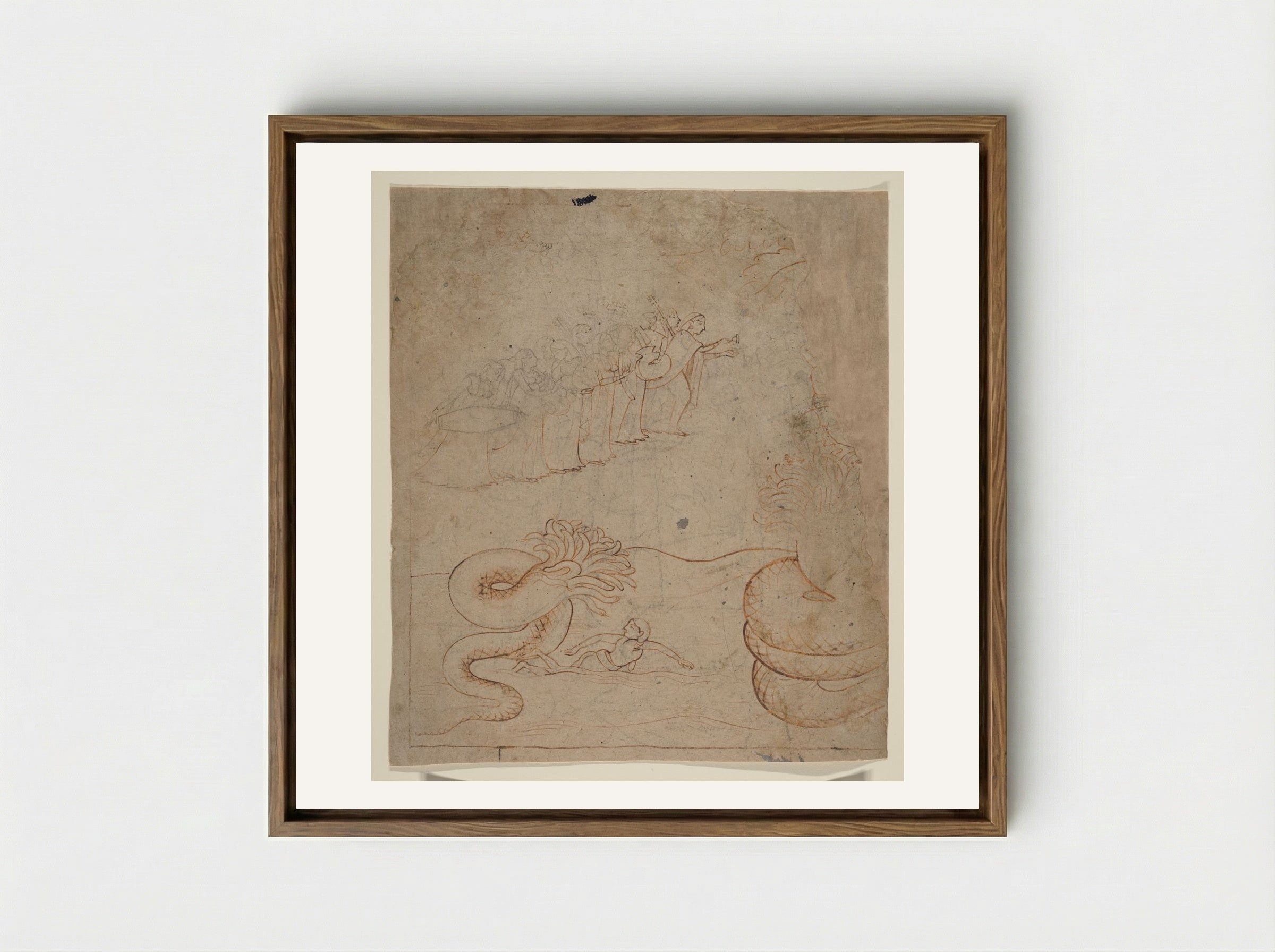 Krishna Subdues the Serpent Kaliya in the Yamuna River - Nainsukh - Framed Canvas Wood