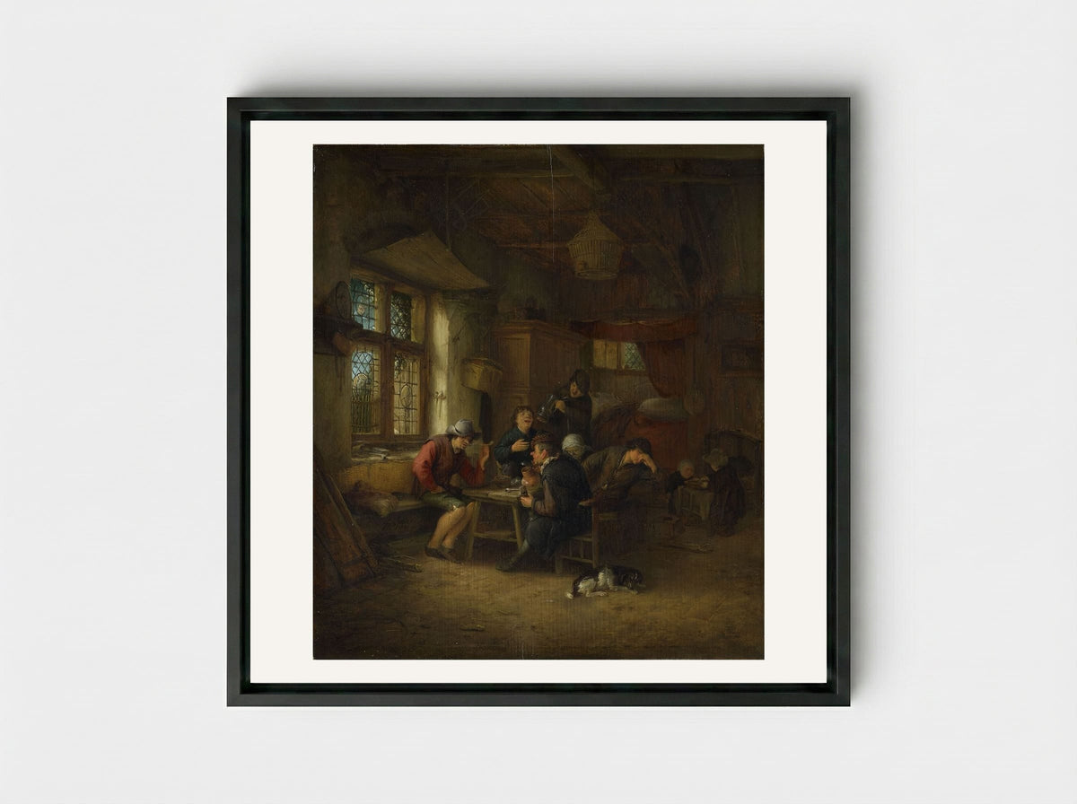 Interior of a Tavern - Adriaen van Ostade - Framed Canvas Black