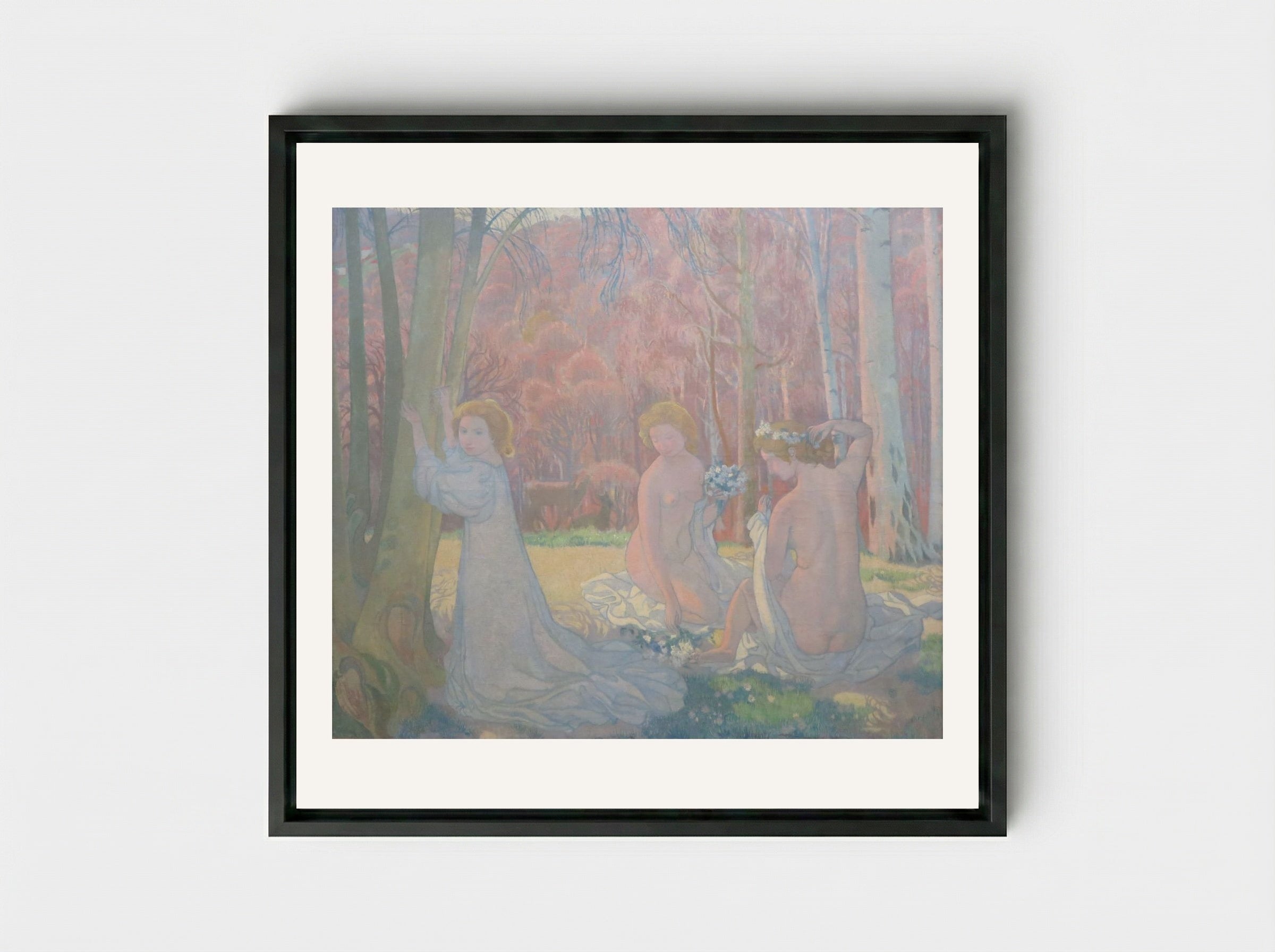 Figures In A Spring Landscape - Maurice Denis - Framed Canvas Black