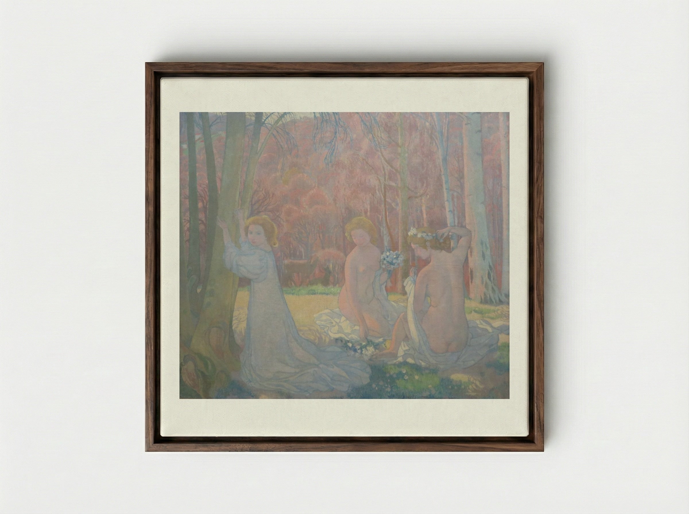 Figures In A Spring Landscape - Maurice Denis - Framed Canvas Dark Wood