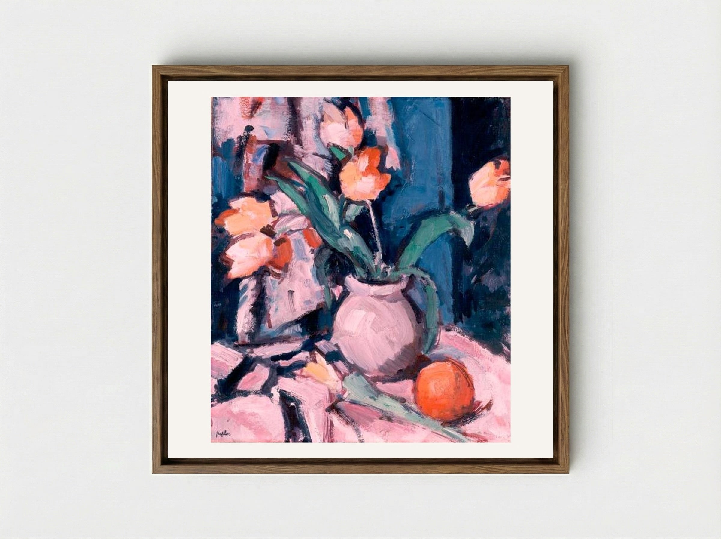 Tulips in a Brown Jar - Samuel Peploe - Framed Canvas Wood