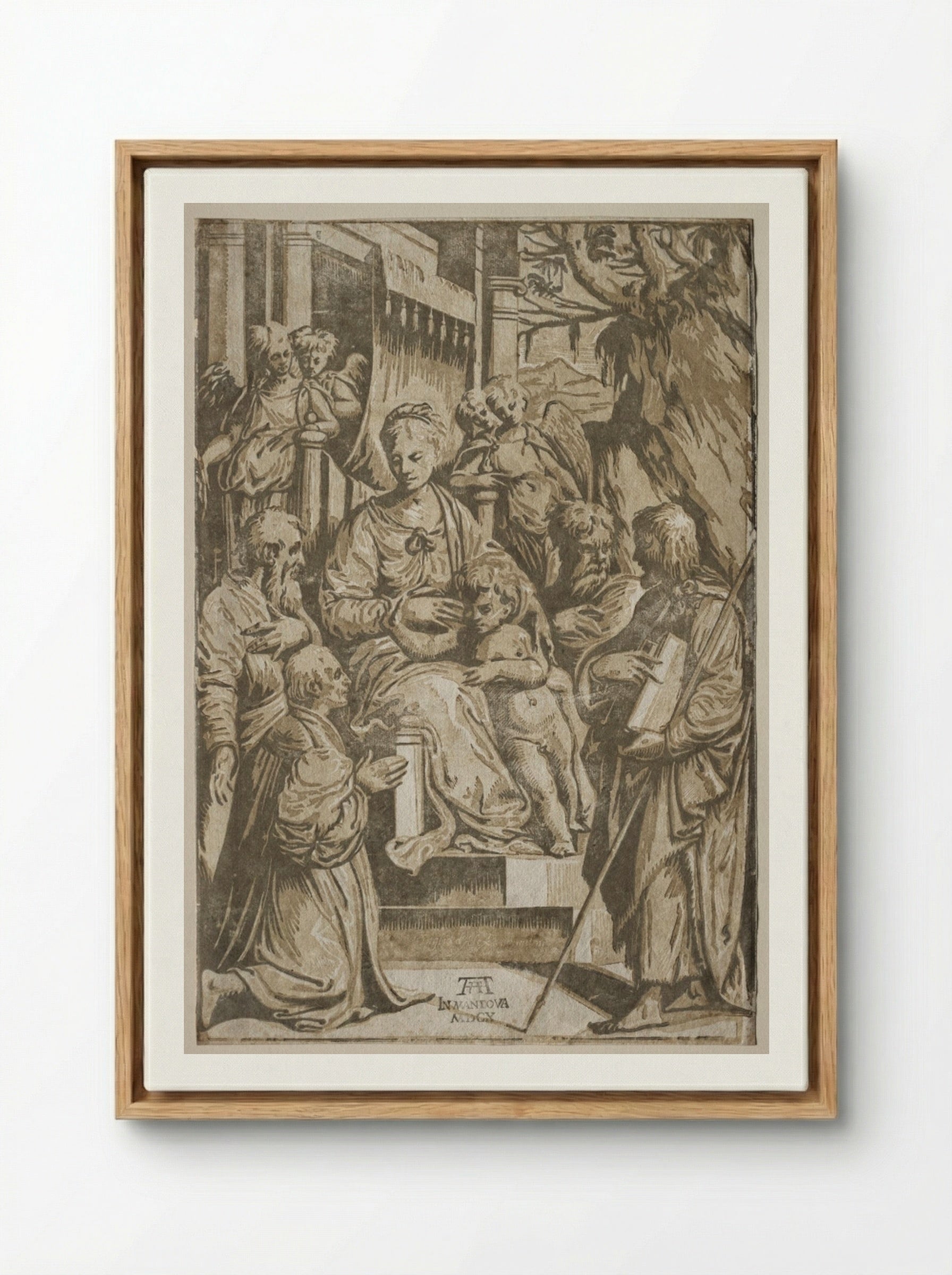 The Virgin and Child with Saints and a Donor - Andrea Andreani - Framed Canvas Wood