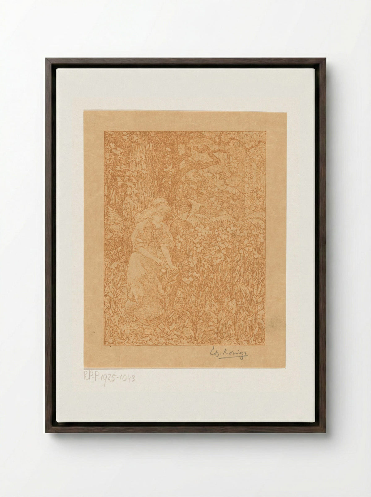 Johannes en Robinetta in een veld met bloemen - Edzard Koning - Framed Canvas Dark Wood