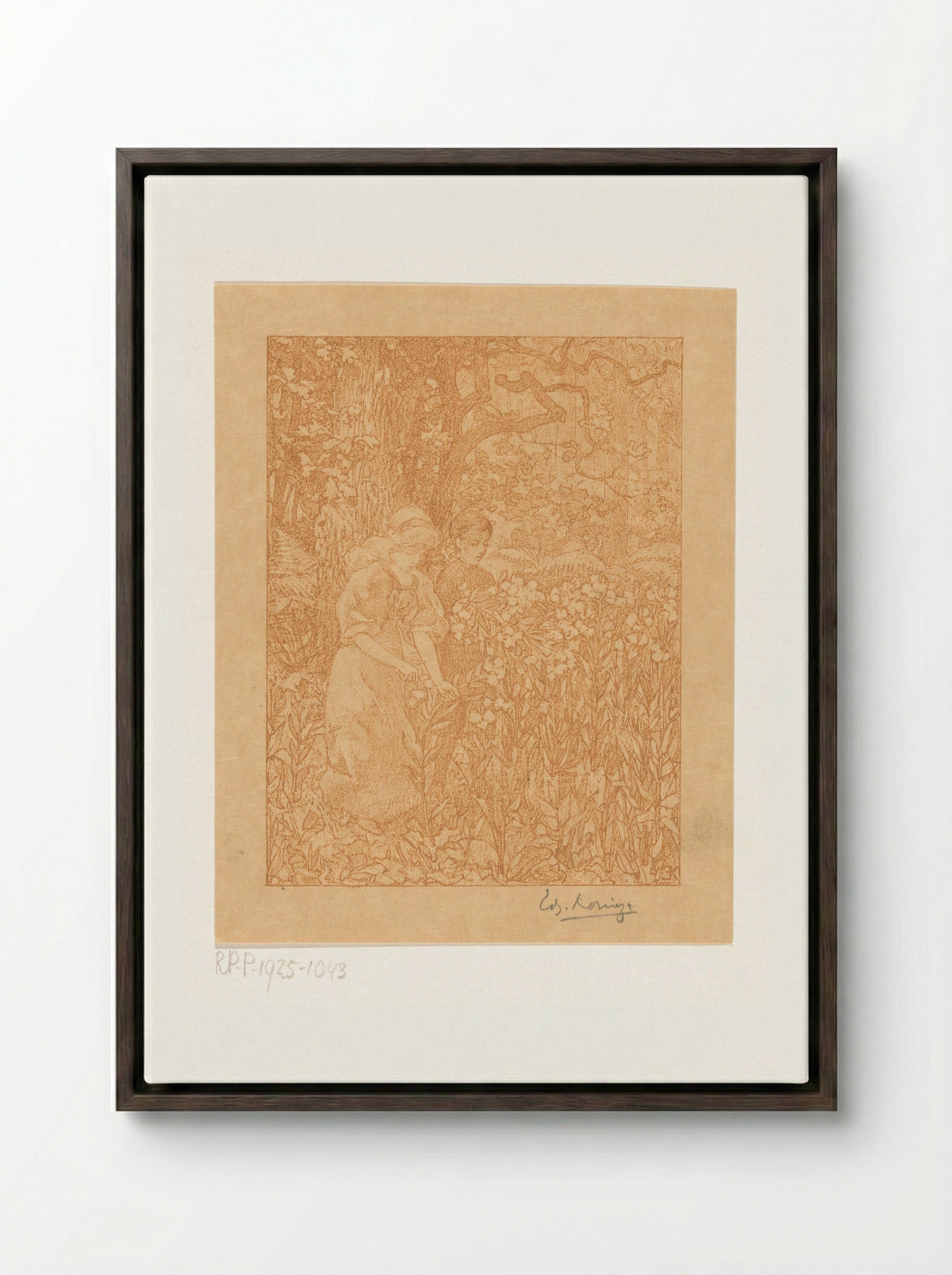 Johannes en Robinetta in een veld met bloemen - Edzard Koning - Framed Canvas Dark Wood