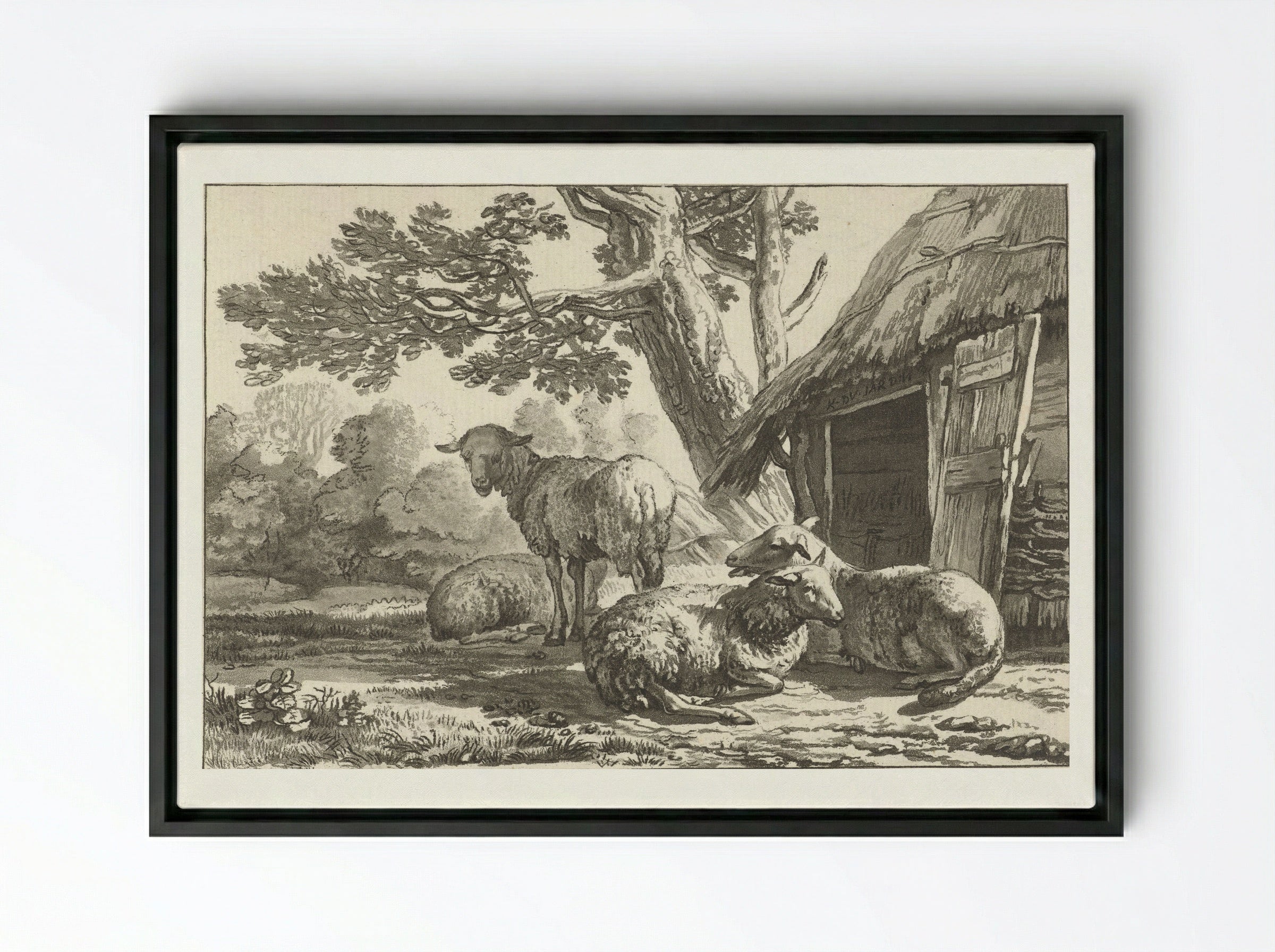 Schaapskooi (Sheepfold) - Cornelis Brouwer - Framed Canvas Black