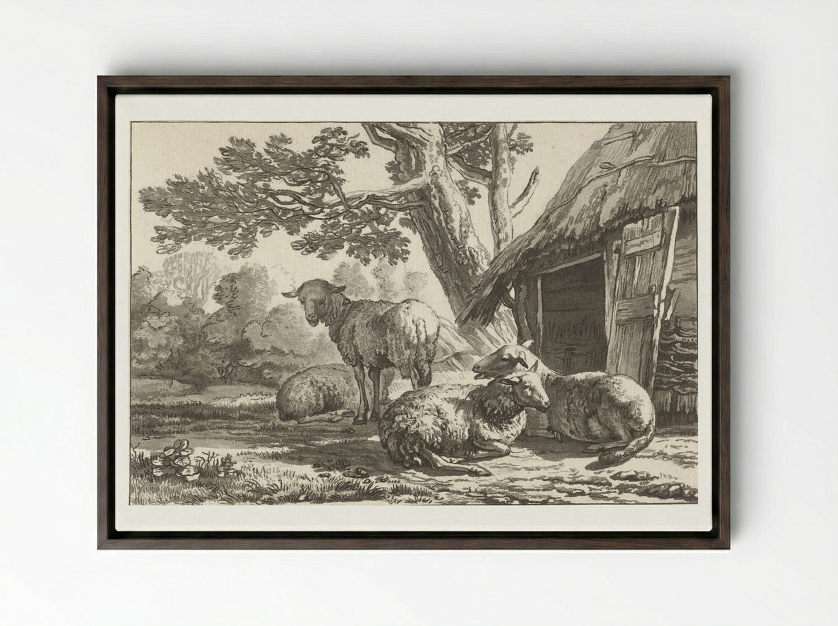 Schaapskooi (Sheepfold) - Cornelis Brouwer - Framed Canvas Dark Wood
