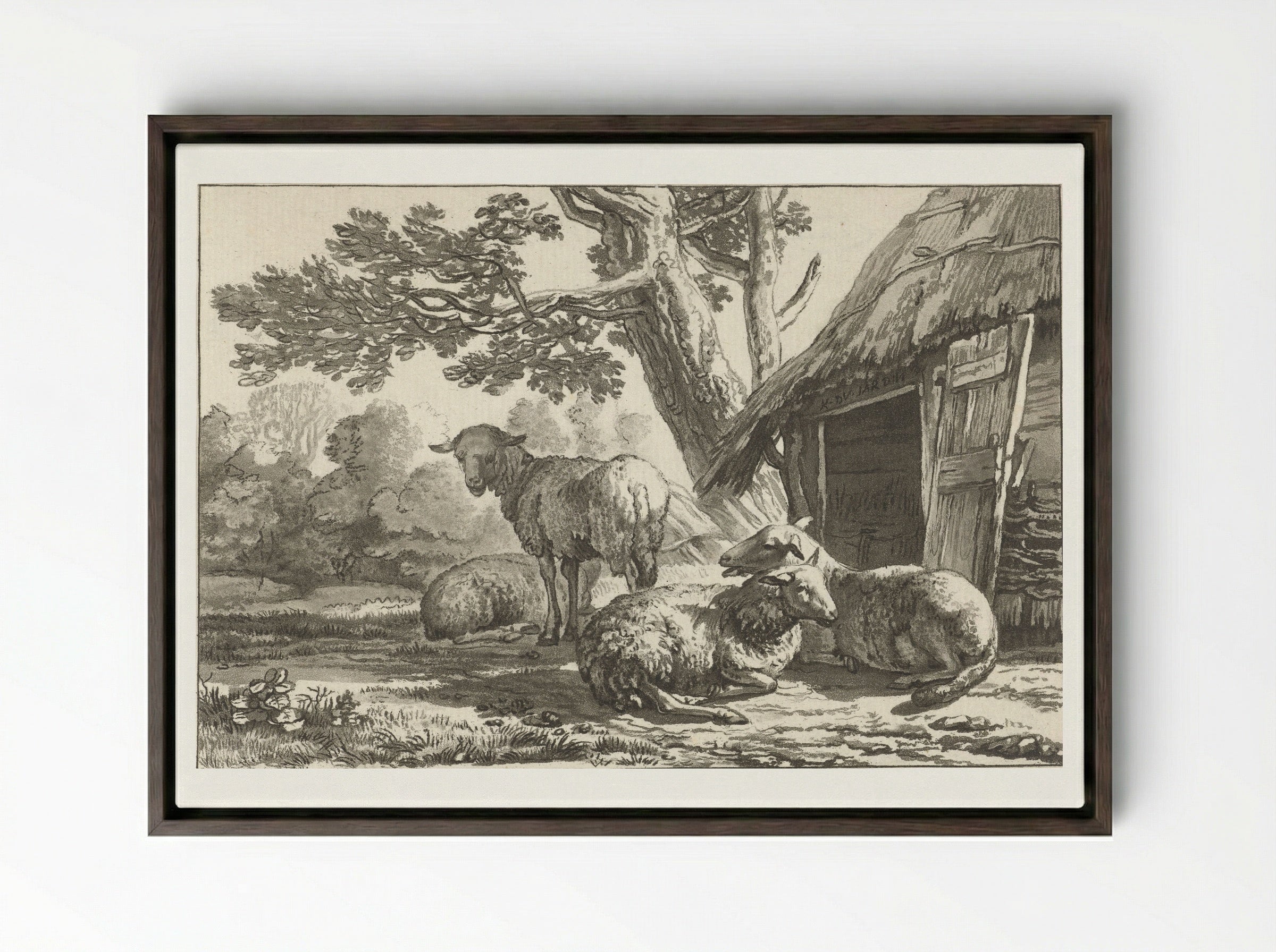 Schaapskooi (Sheepfold) - Cornelis Brouwer - Framed Canvas Dark Wood