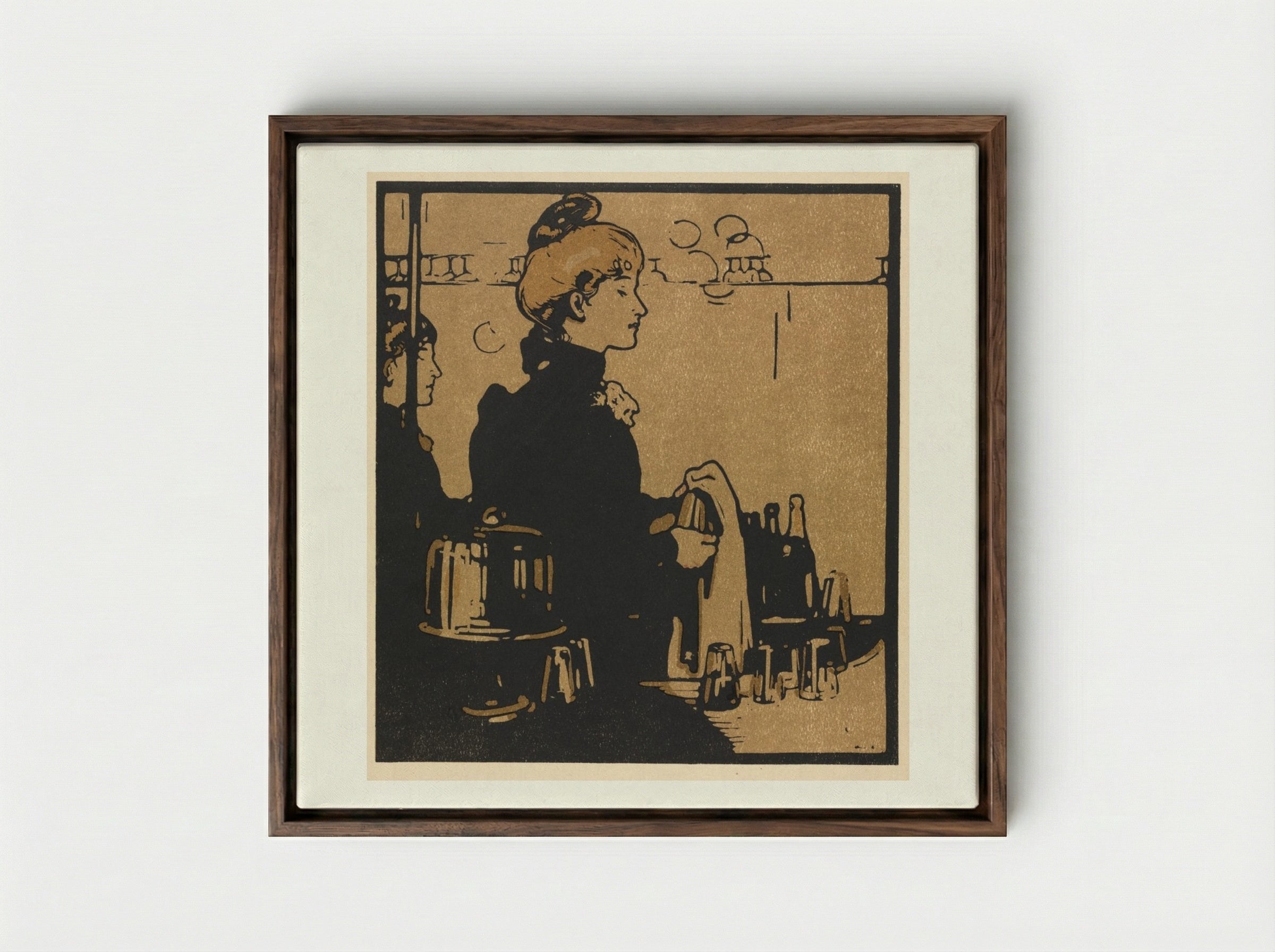 London Types: Barmaid - William Nicholson - Framed Canvas Dark Wood