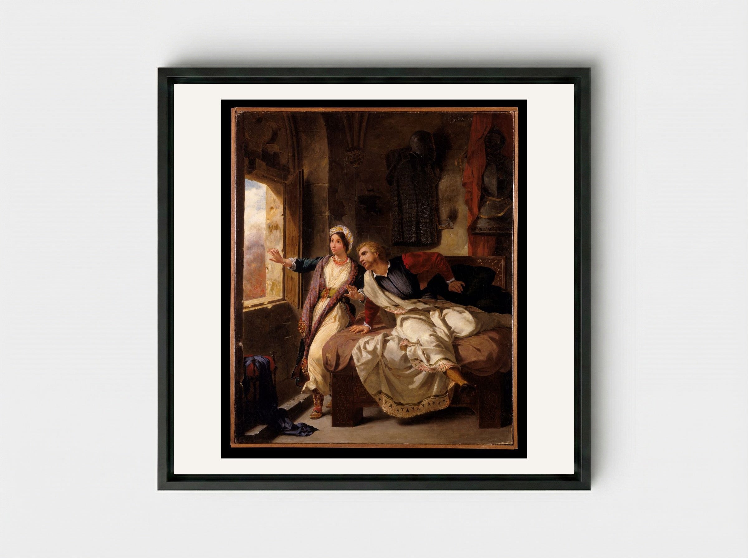 Rebecca and the Wounded Ivanhoe - Eugène Delacroix - Framed Canvas Black