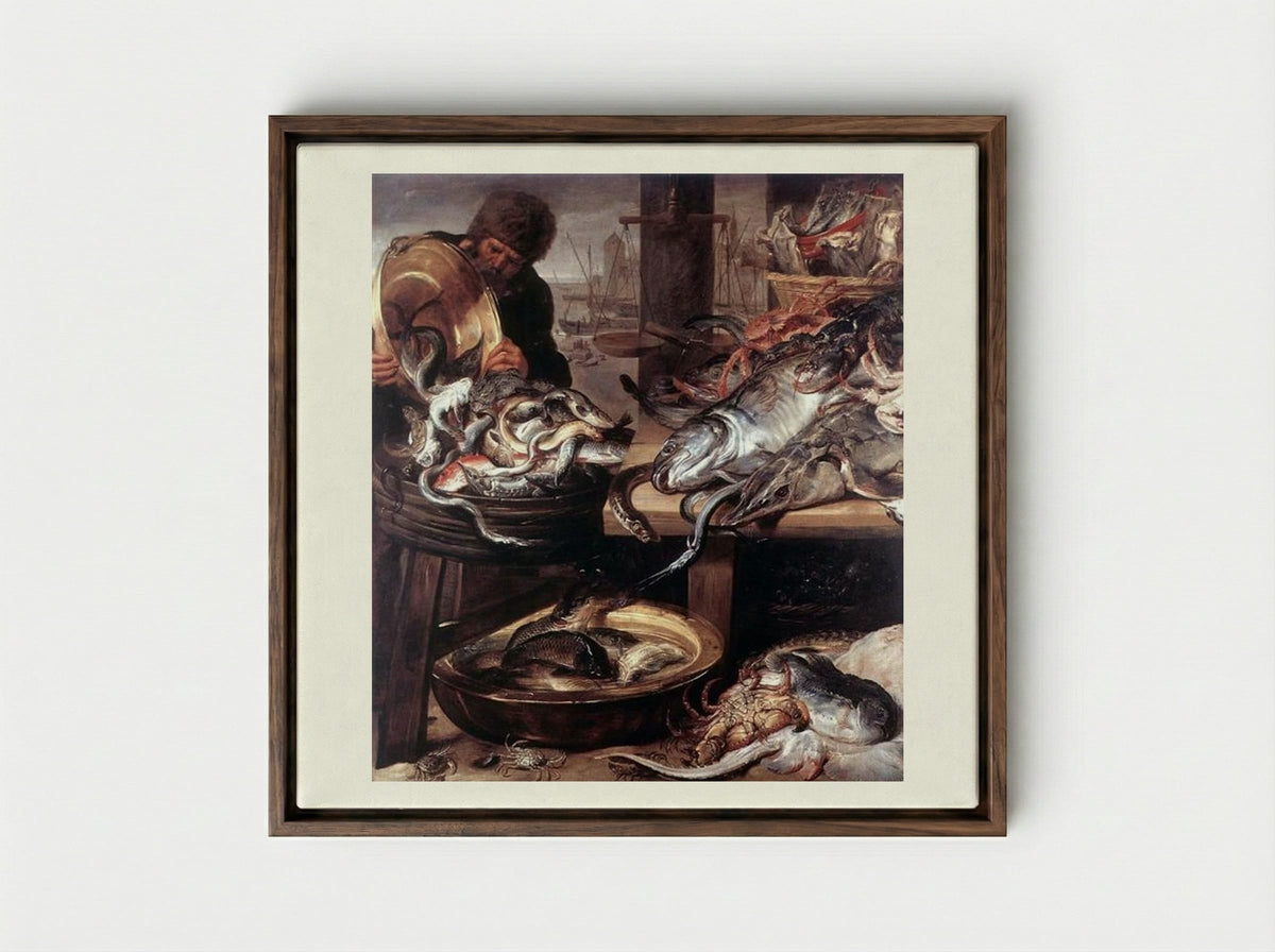 The Fishmonger - Frans Snyders - Framed Canvas Dark Wood