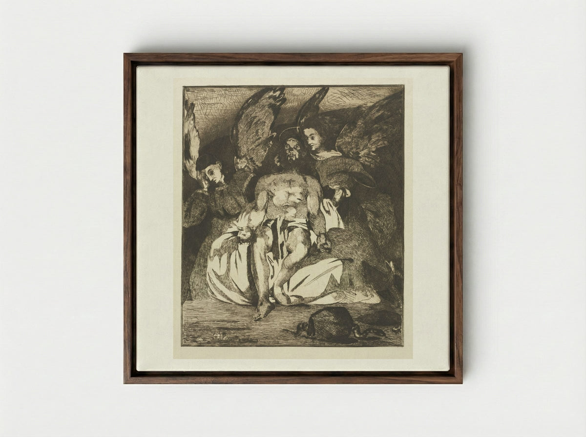 Dead Christ with Angels - Édouard Manet - Framed Canvas Dark Wood