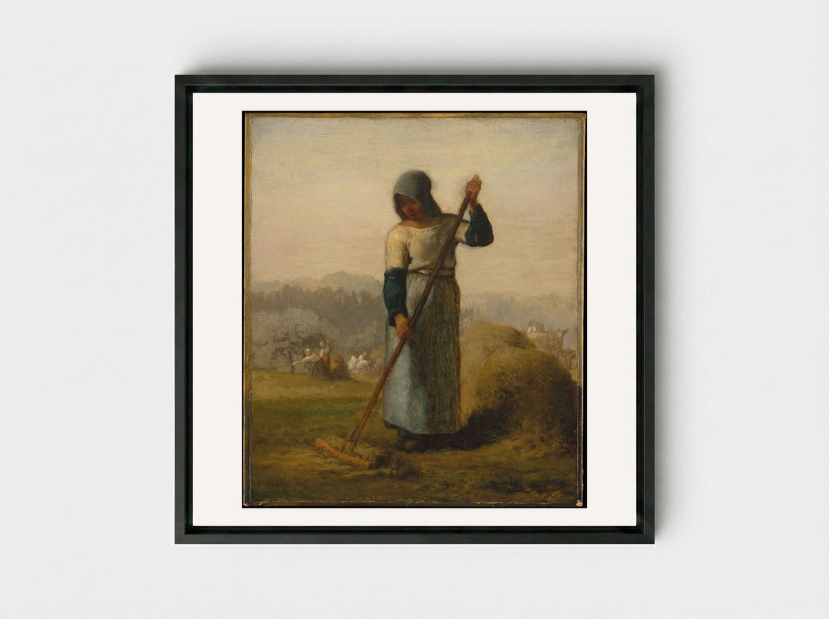 Woman with a Rake - Jean-François Millet - Framed Canvas Black