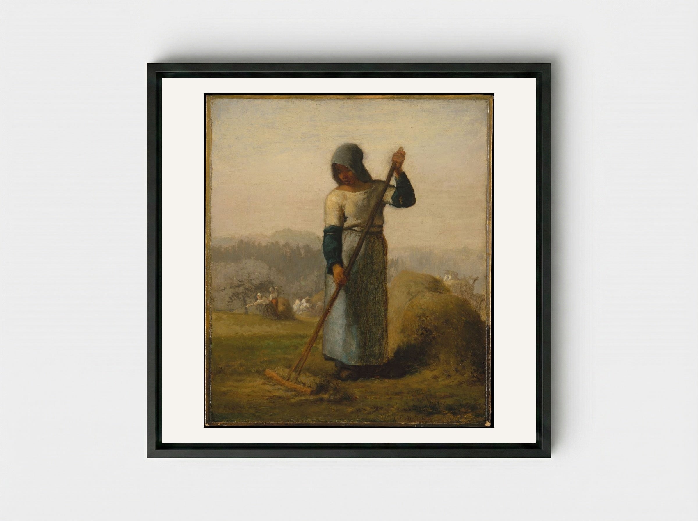 Woman with a Rake - Jean-François Millet - Framed Canvas Black