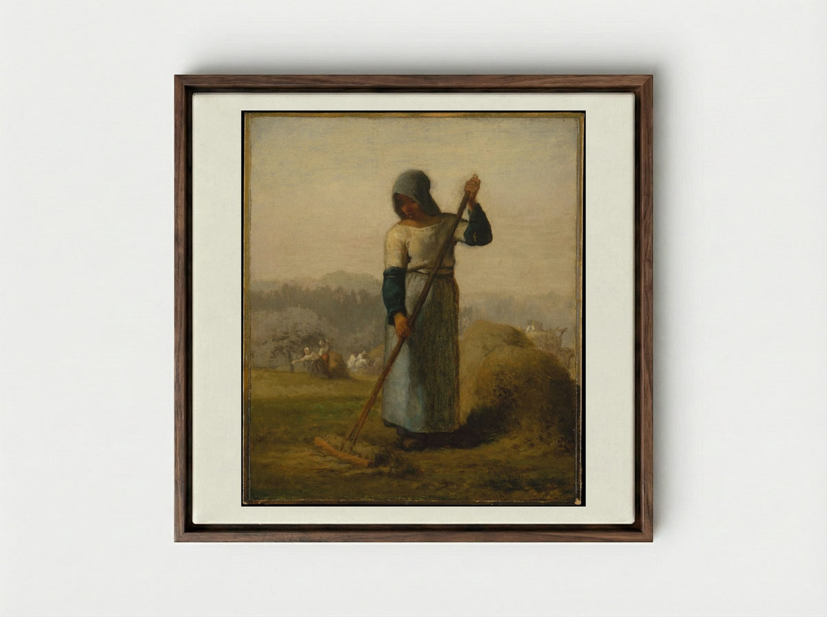 Woman with a Rake - Jean-François Millet - Framed Canvas Dark Wood
