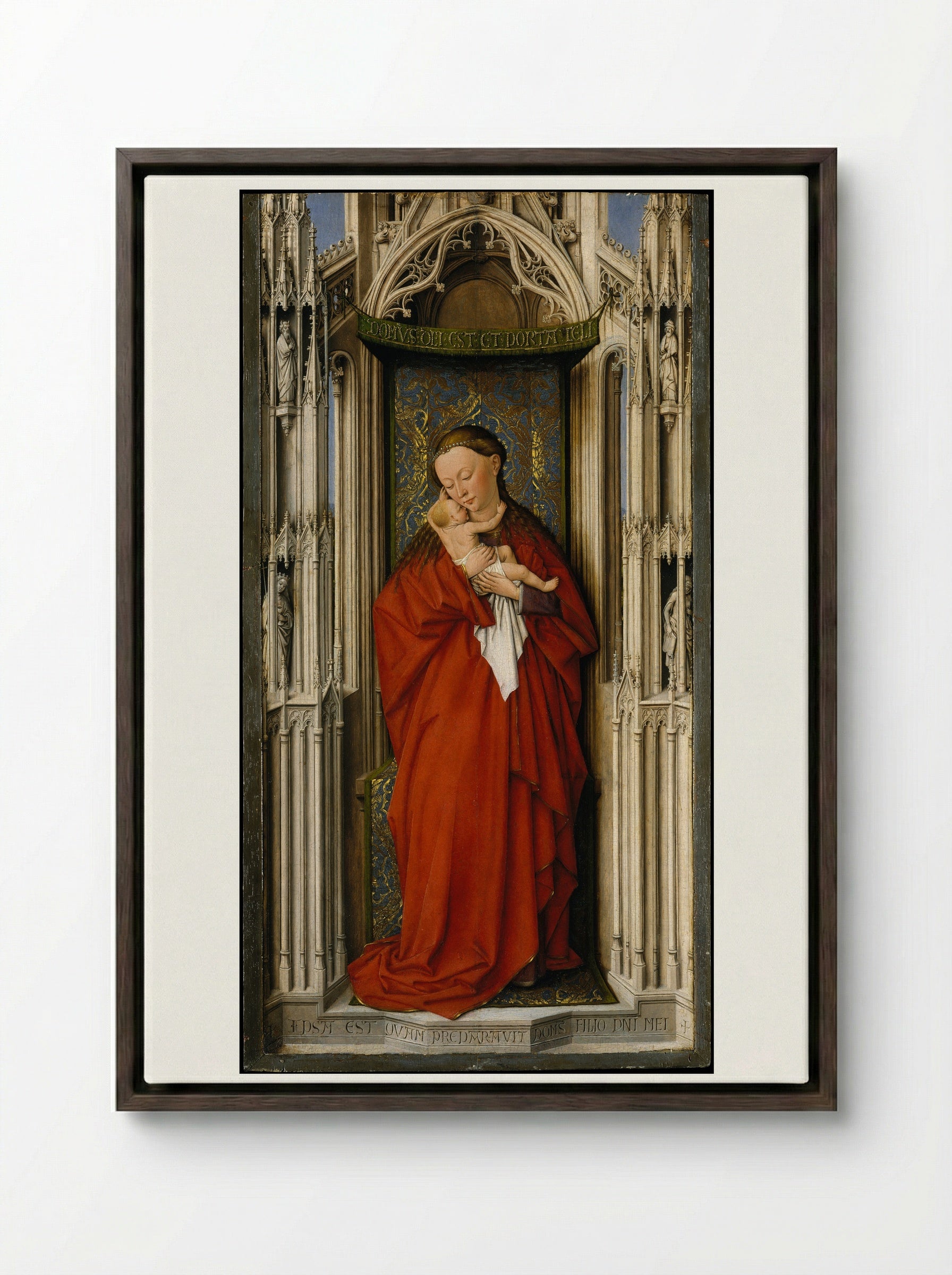 Virgin and Child in a Niche - Jan van Eyck - Framed Canvas Dark Wood