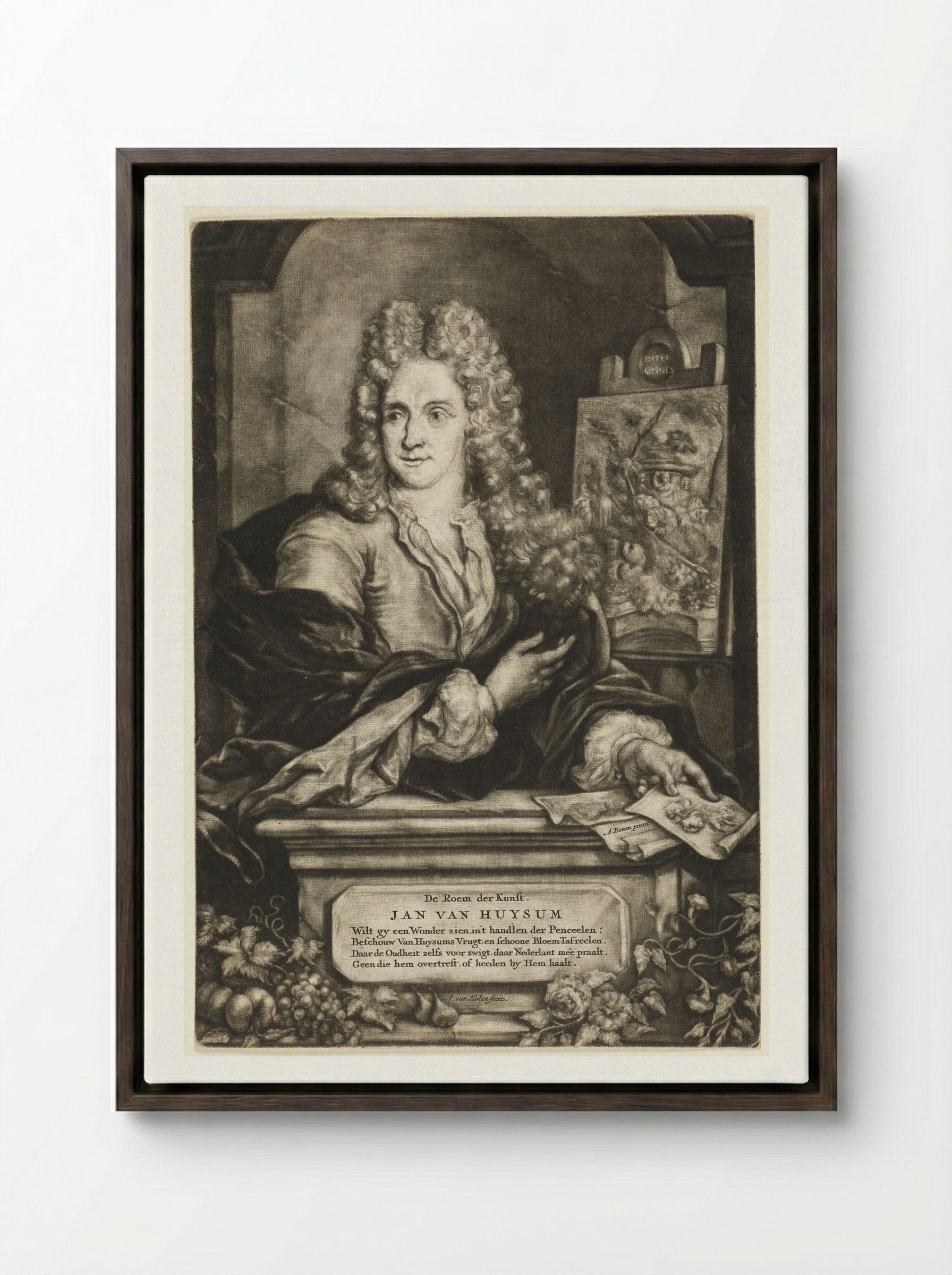 Portrait of Jan van Huysum - Arnoud van Halen - Framed Canvas Dark Wood
