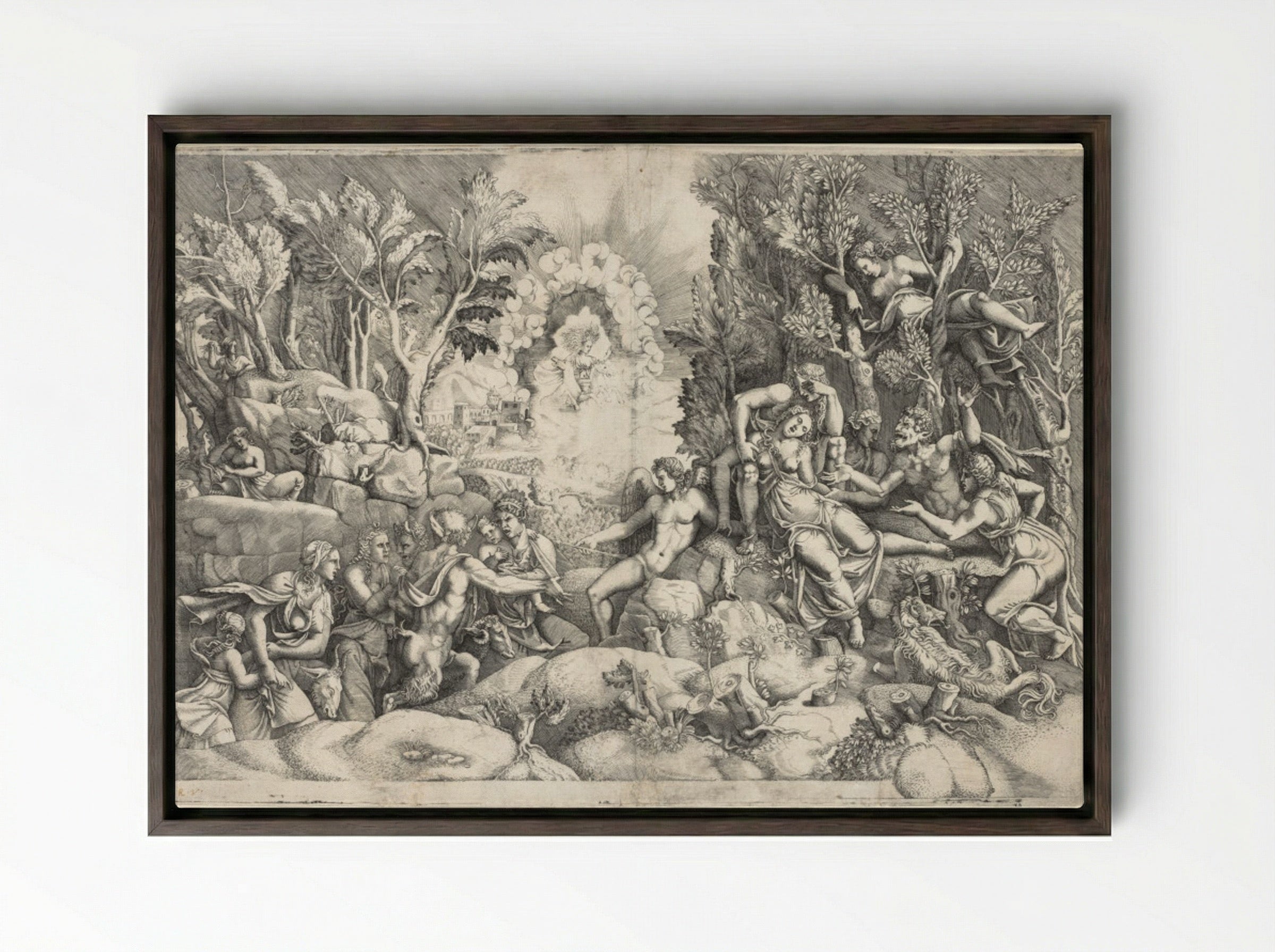 The Death of Procris - Giorgio Ghisi - Framed Canvas Dark Wood