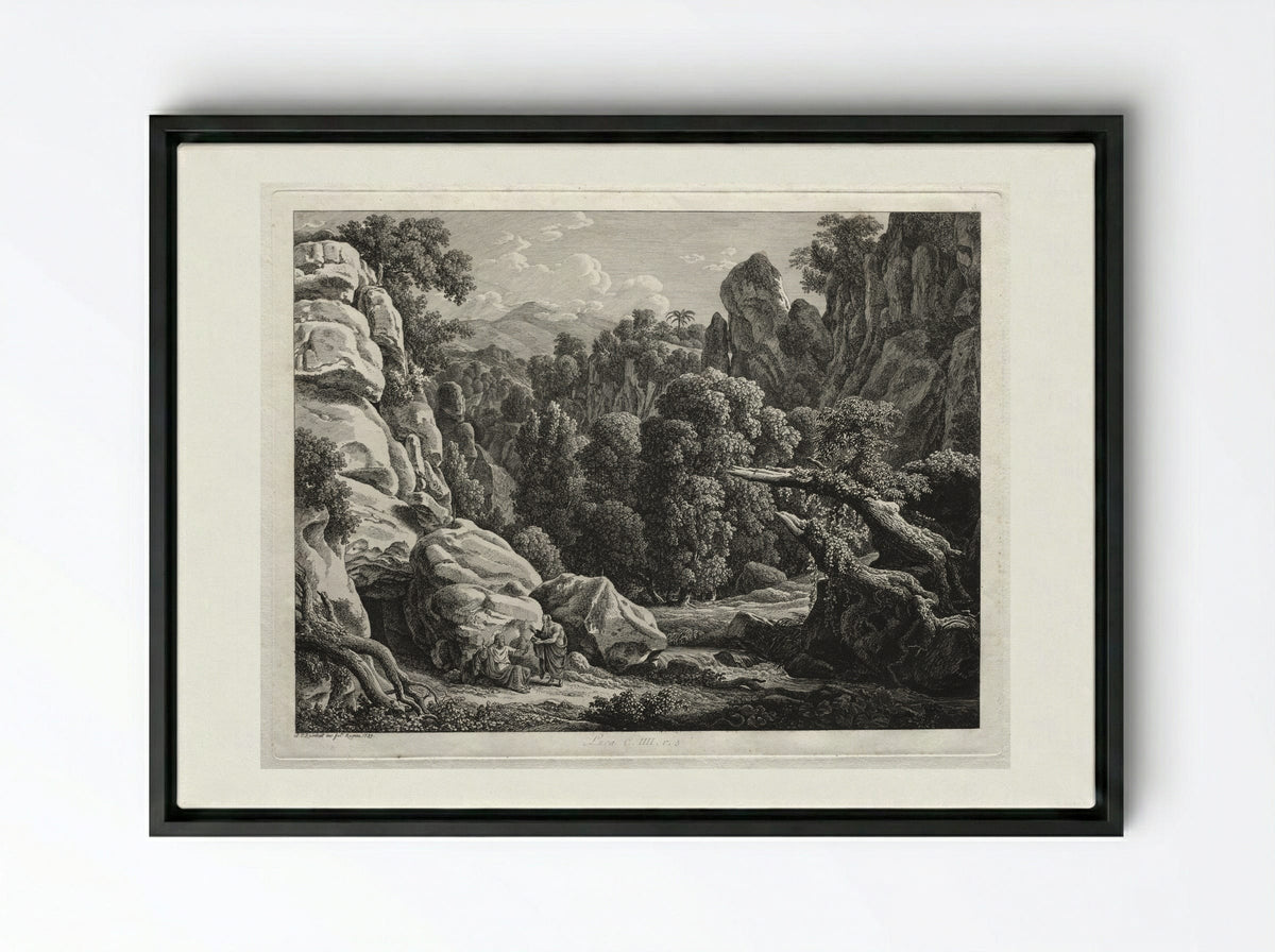 Heroic Landscape: The Satyr and the Nymph - Johann Christian Reinhart - Framed Canvas Black