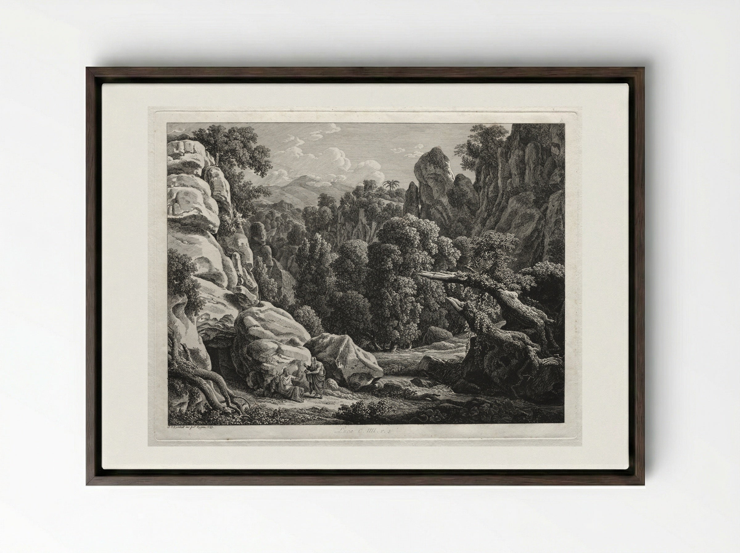 Heroic Landscape: The Satyr and the Nymph - Johann Christian Reinhart - Framed Canvas Dark Wood