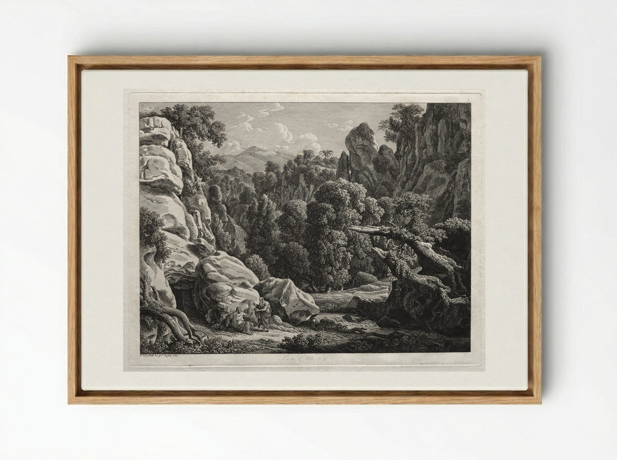 Heroic Landscape: The Satyr and the Nymph - Johann Christian Reinhart - Framed Canvas Wood