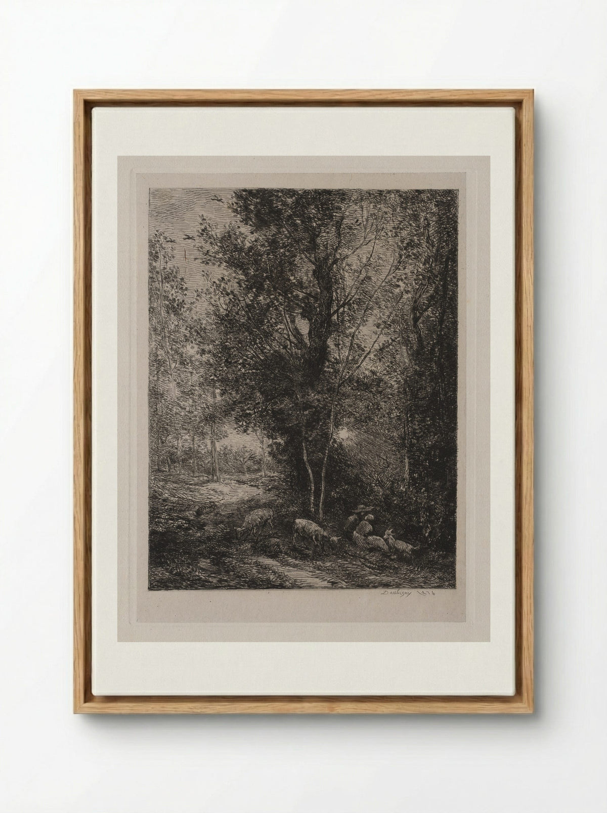 The Shepherd and the Shepherdess - Charles-François Daubigny - Framed Canvas Wood