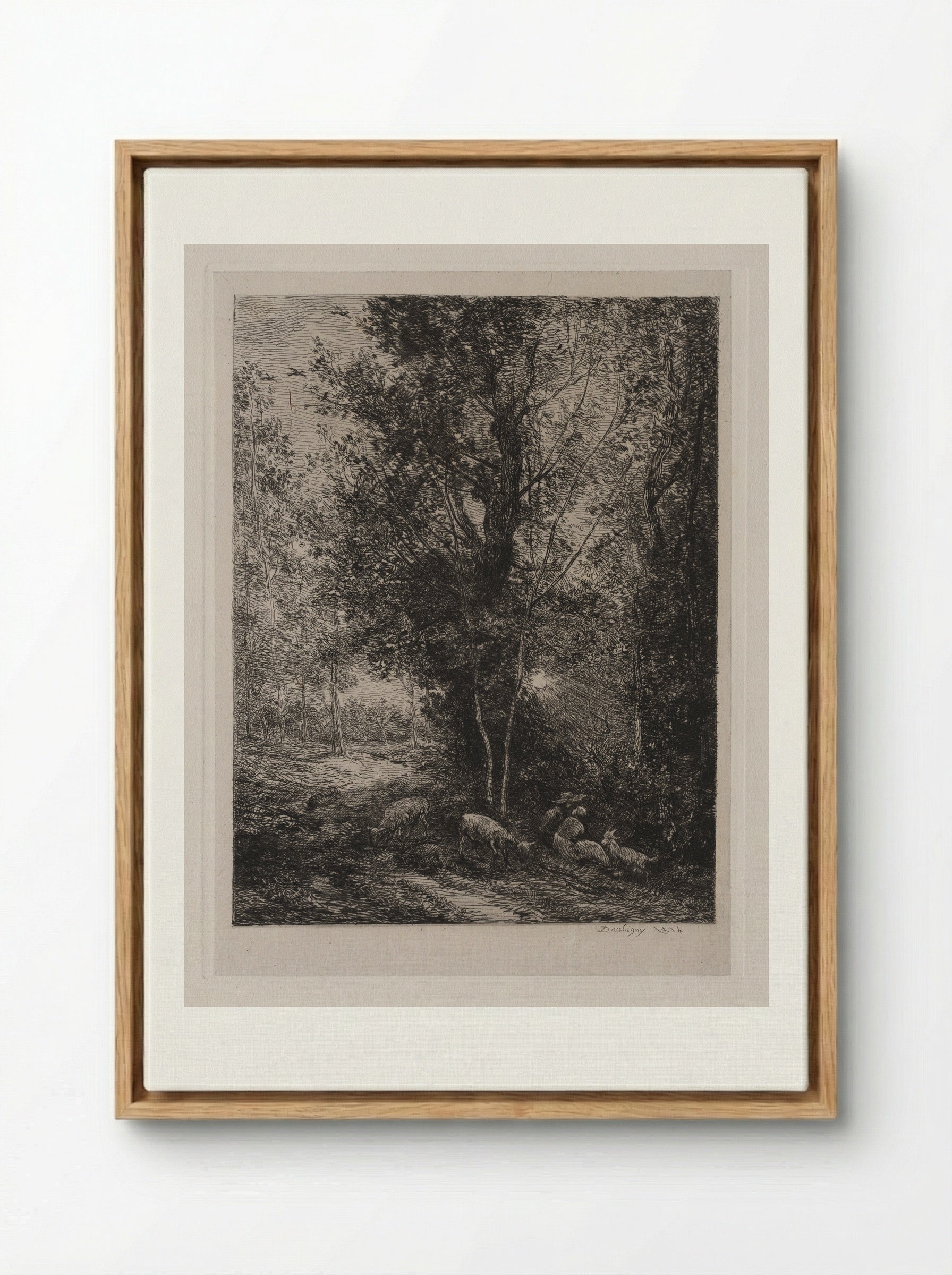 The Shepherd and the Shepherdess - Charles-François Daubigny - Framed Canvas Wood