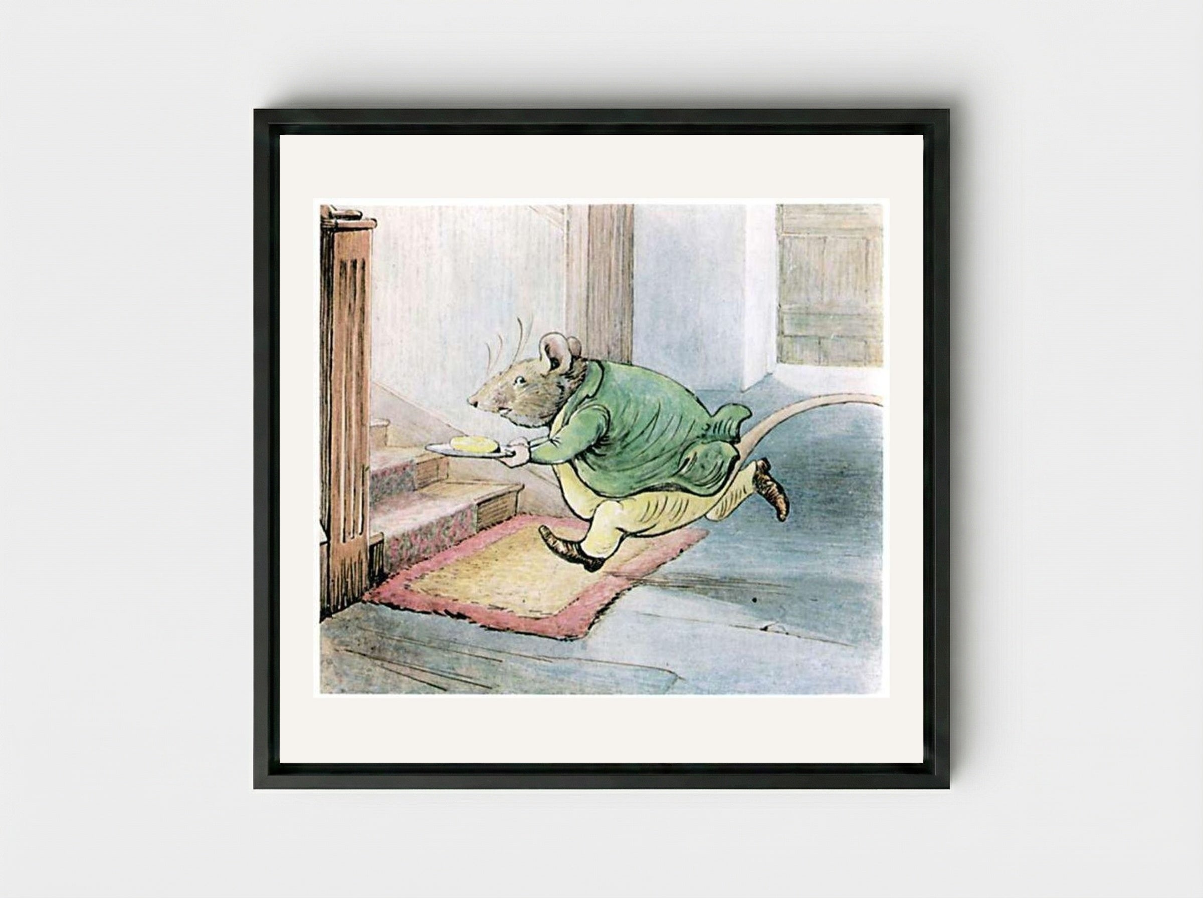 Samuel Whiskers Carrying Butter - Beatrix Potter - Framed Canvas Black