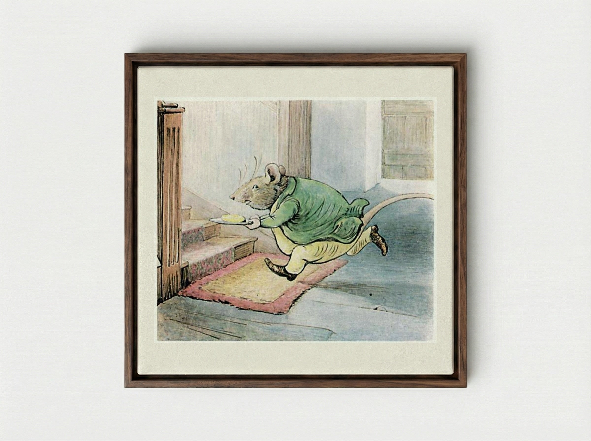 Samuel Whiskers Carrying Butter - Beatrix Potter - Framed Canvas Dark Wood
