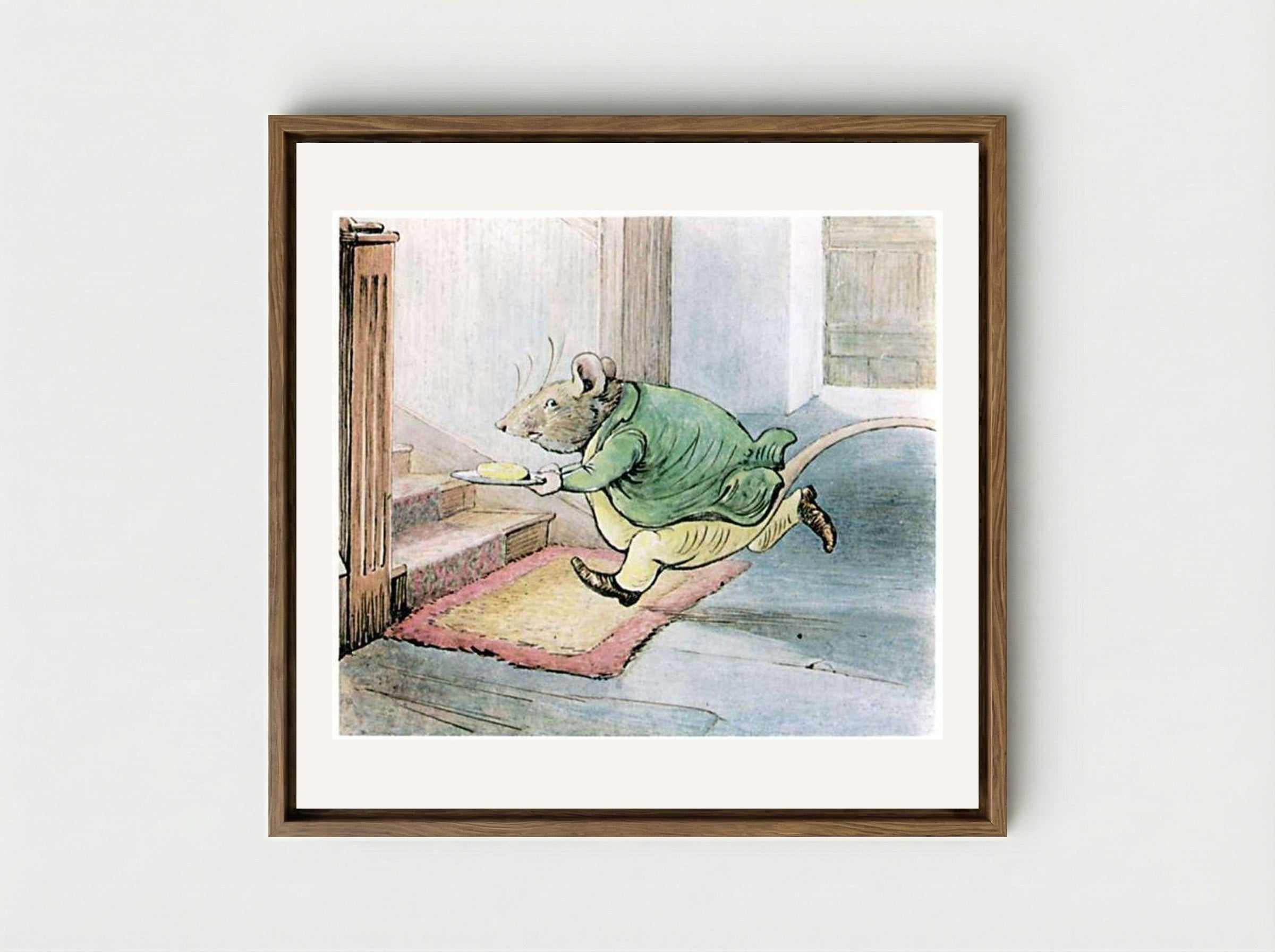 Samuel Whiskers Carrying Butter - Beatrix Potter - Framed Canvas Wood
